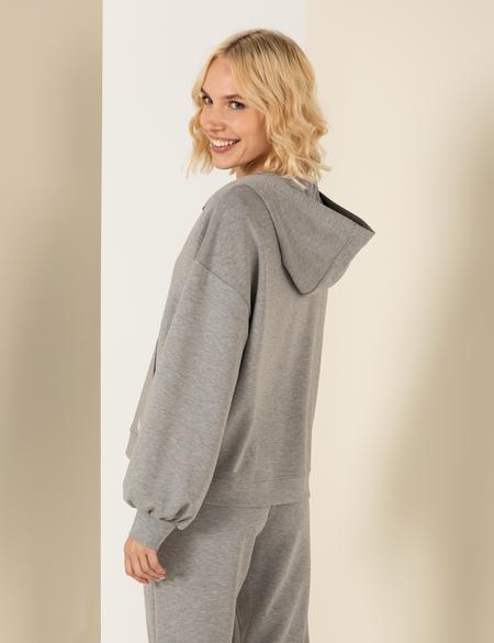 Gri Melanj Oversize Kapüşonlu Sweatshirt - 50253518029