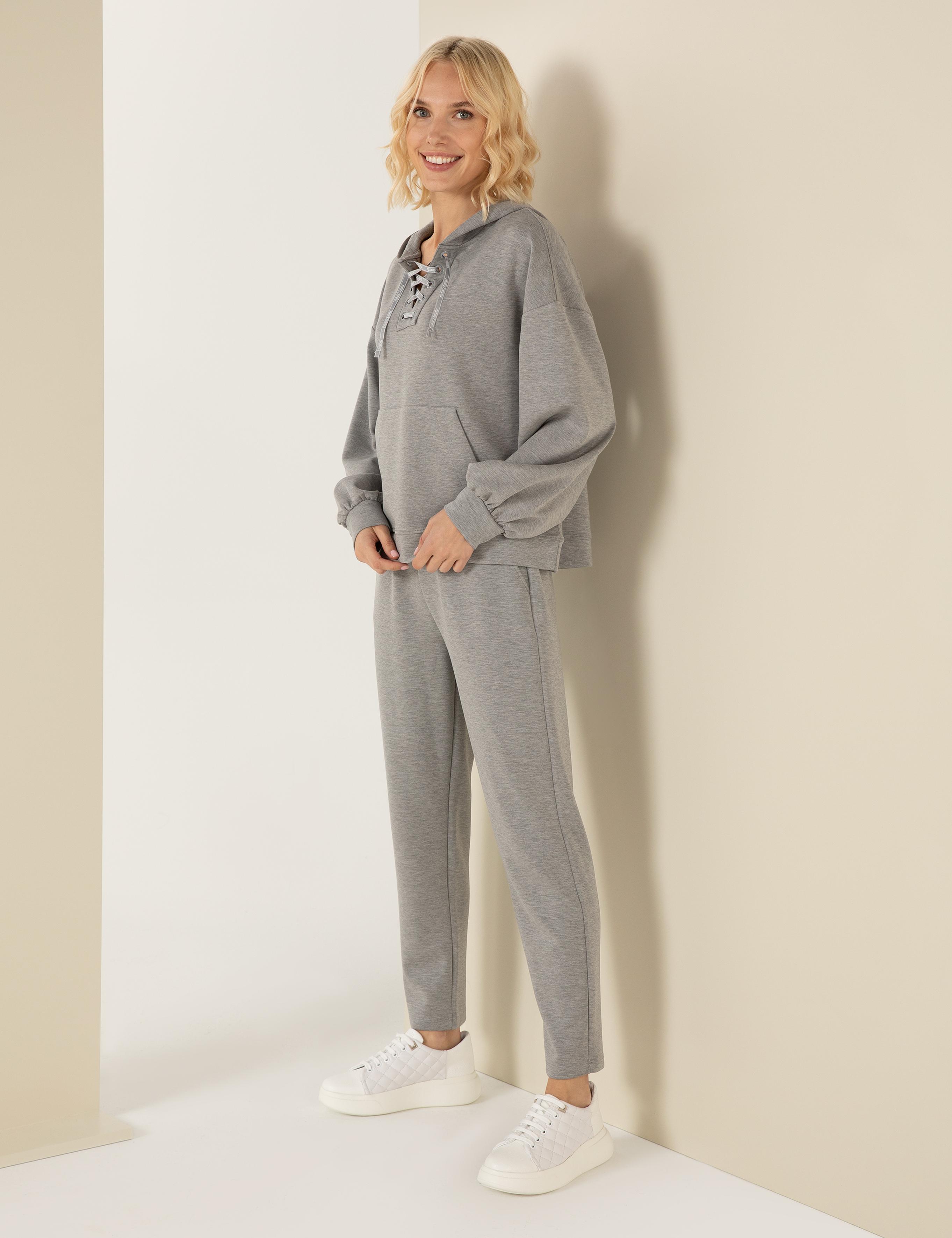 Gri Melanj Oversize Kapüşonlu Sweatshirt