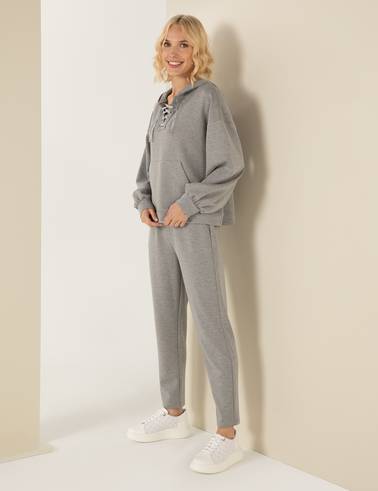 Gri Melanj Oversize Kapüşonlu Sweatshirt