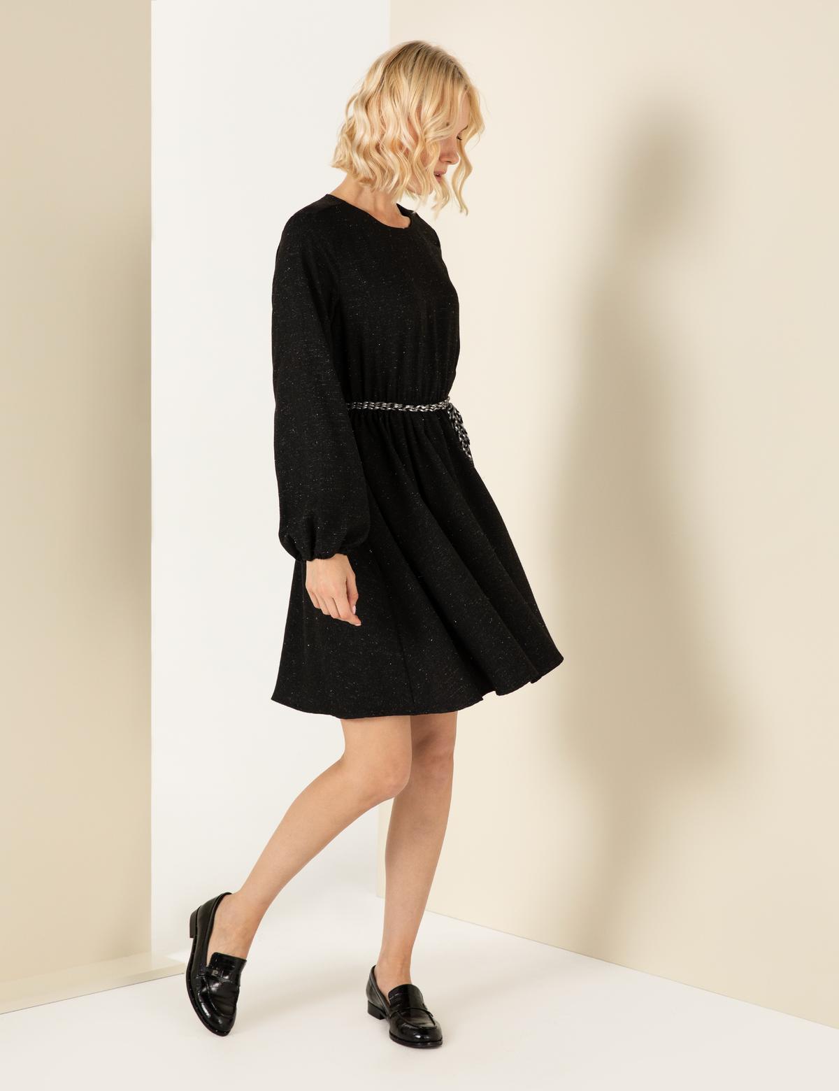 Siyah Dokuma Elbise - 50257248003