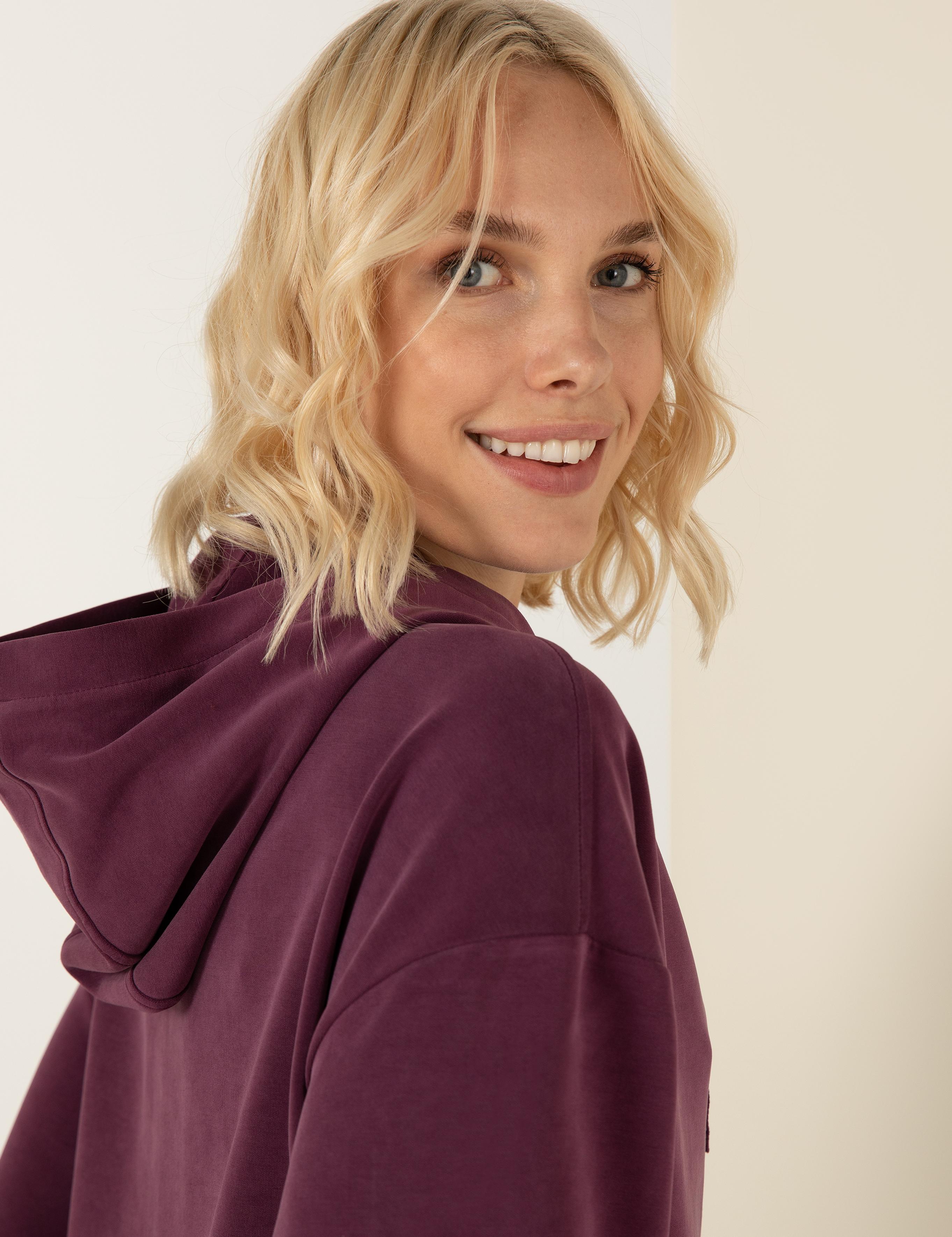 Mürdüm Oversize Kapüşonlu Sweatshirt