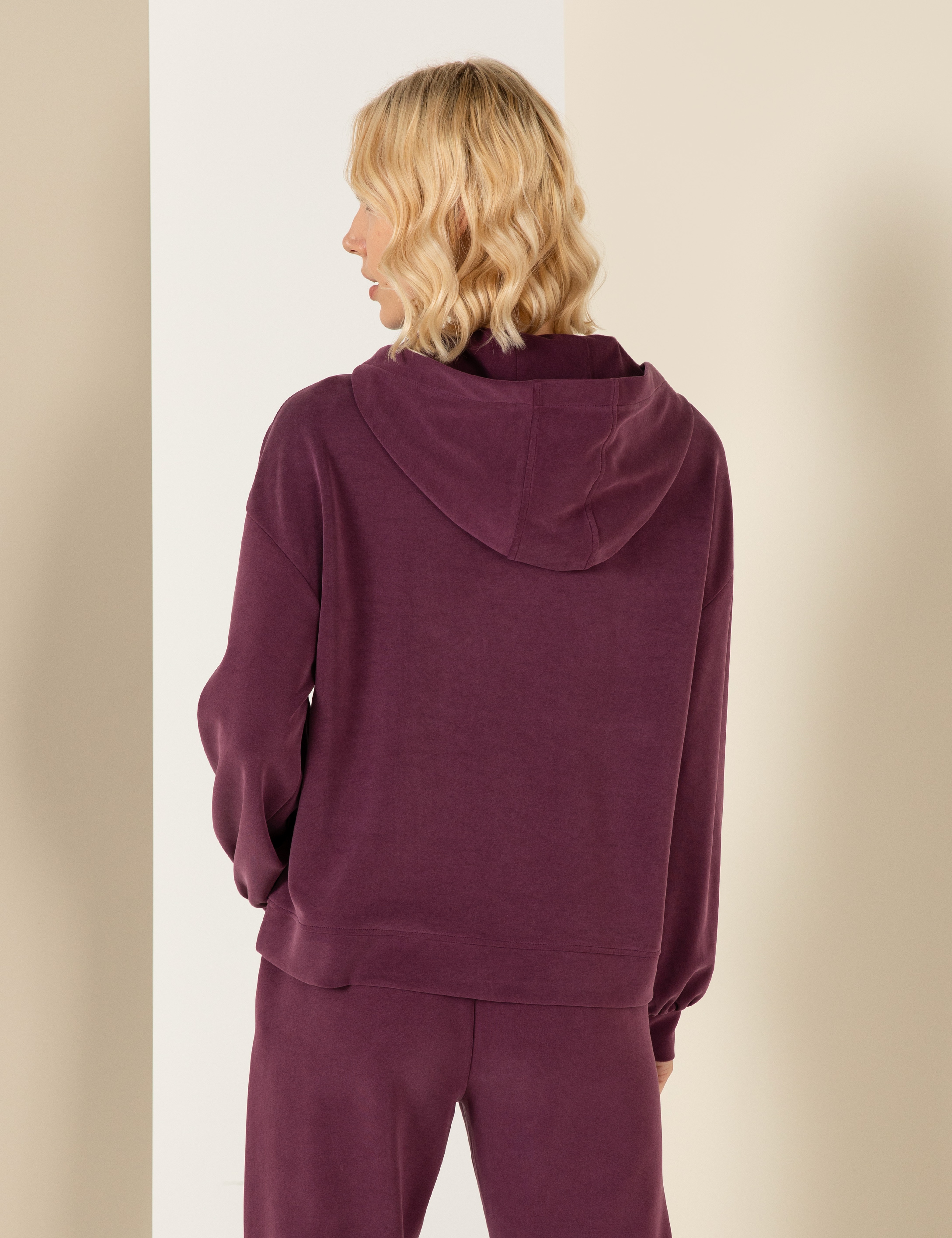Mürdüm Oversize Kapüşonlu Sweatshirt