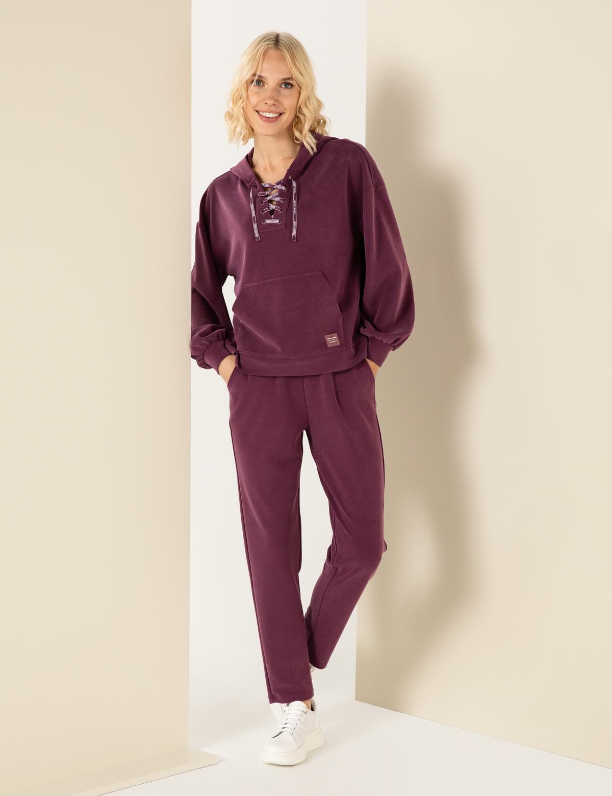 Mürdüm Oversize Kapüşonlu Sweatshirt - 50253518041