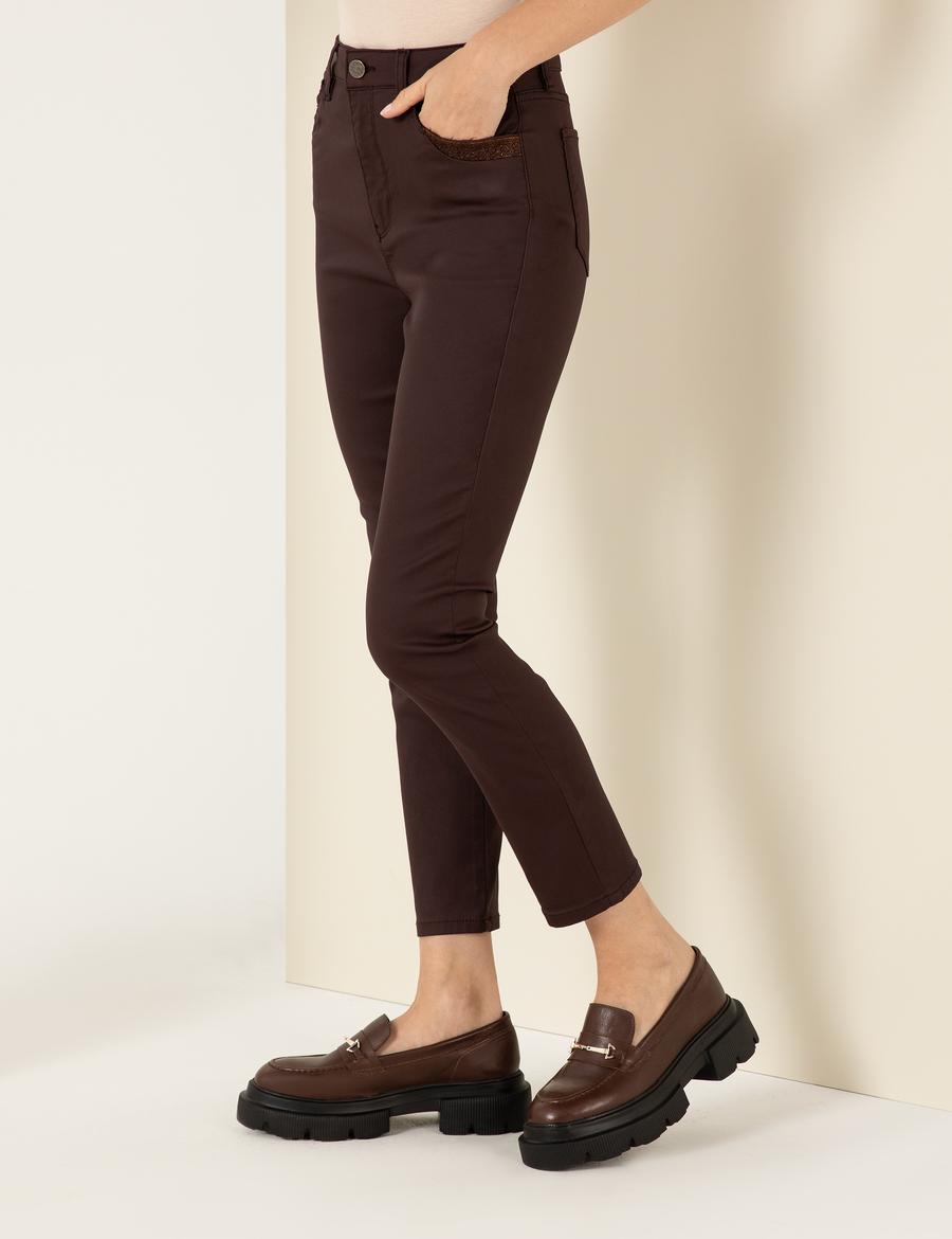 Bordo Cep Detaylı Slim Fit Spor Pantolon