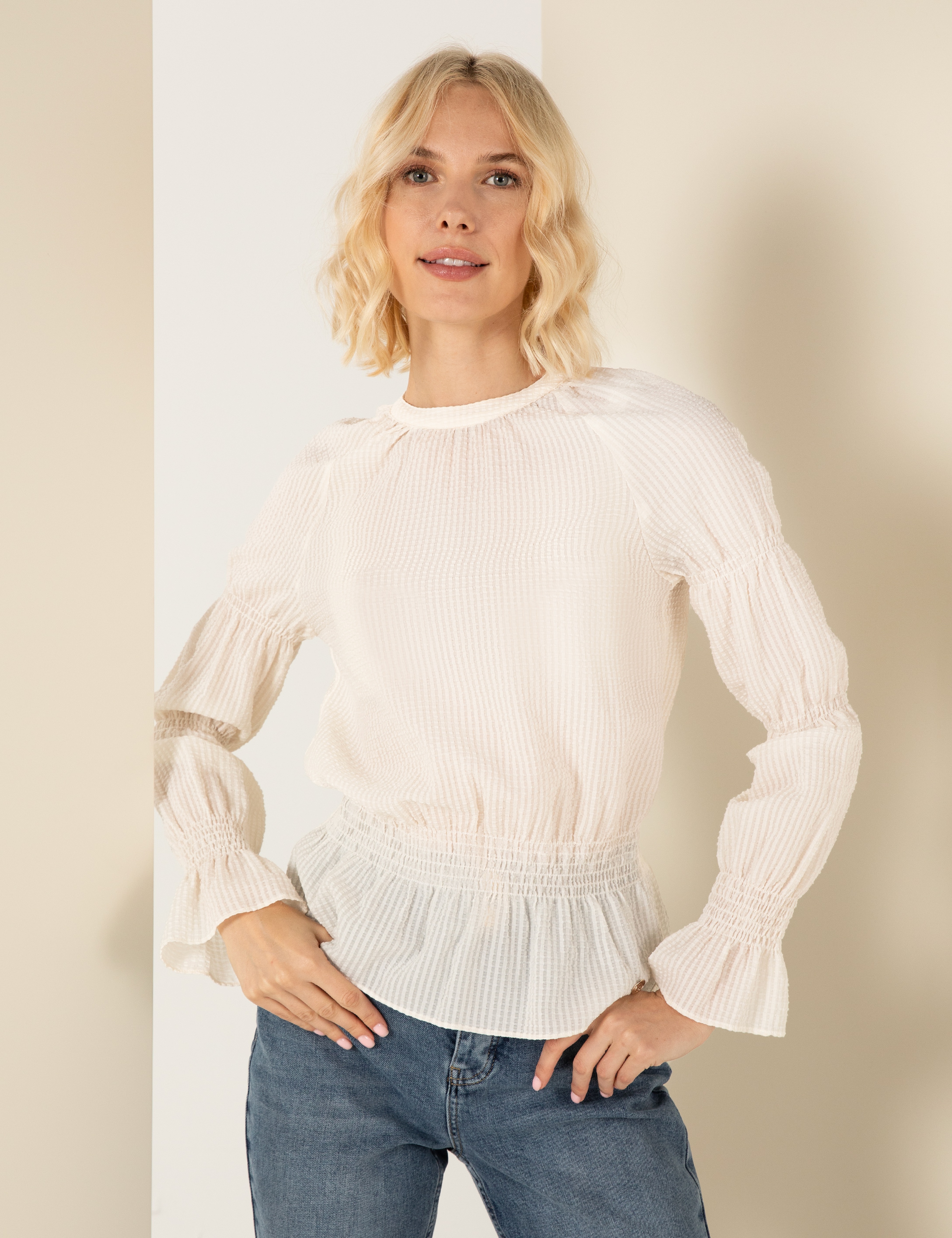 Ekru Comfort Fit Bluz - Image 4