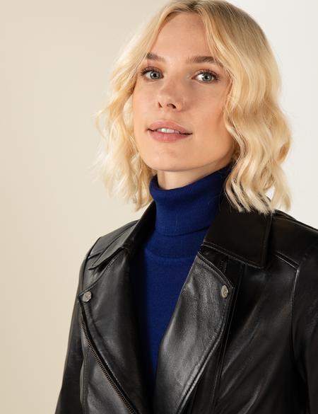 Siyah Cropped Slim Deri Ceket - 50260628001