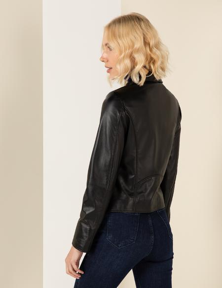 Siyah Cropped Slim Deri Ceket - 50260628001