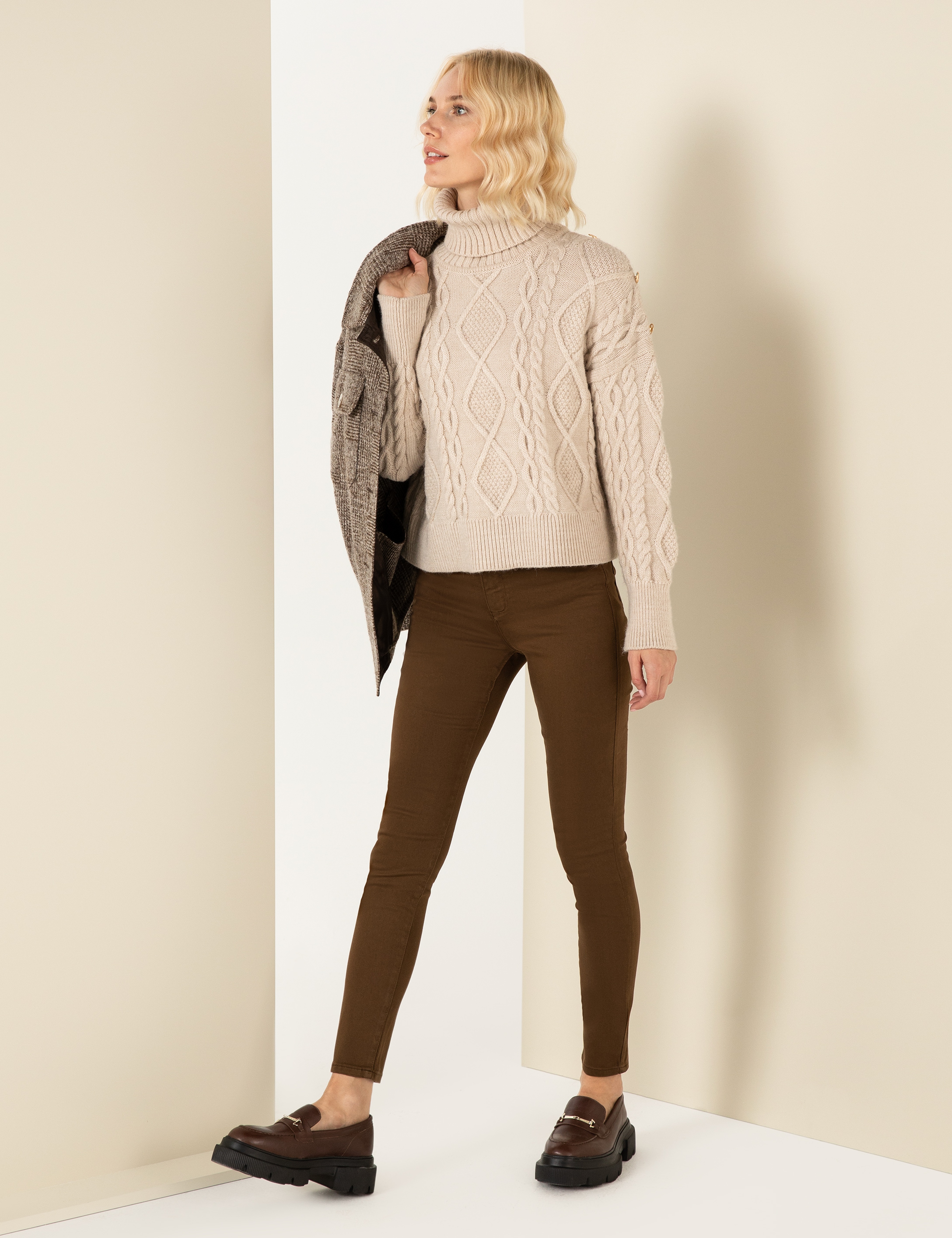 Kahverengi Skinny Fit Kanvas Pantolon