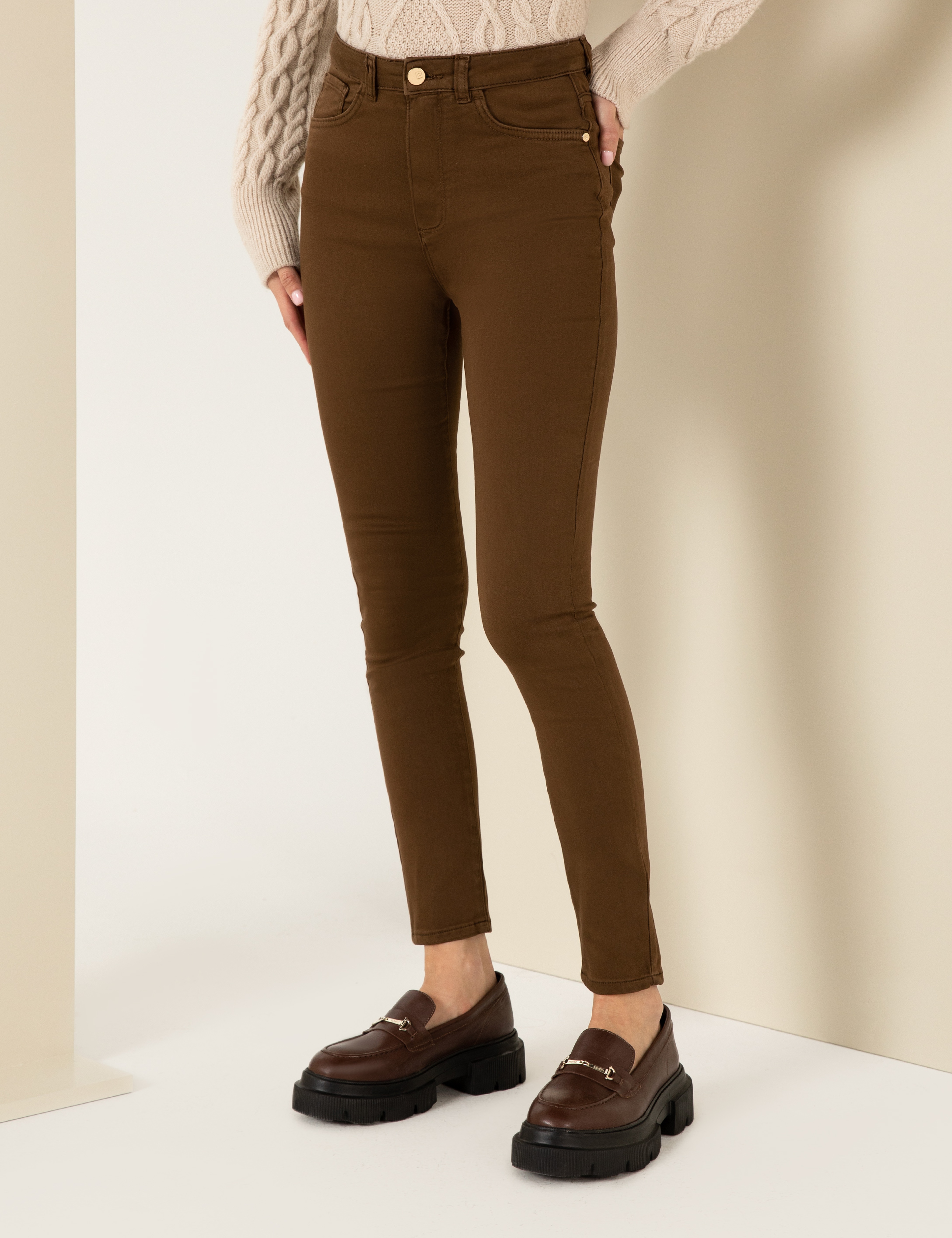Kahverengi Skinny Fit Kanvas Pantolon - Image 2
