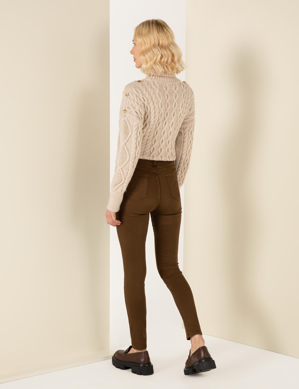 Kahverengi Skinny Fit Kanvas Pantolon - 50254391042