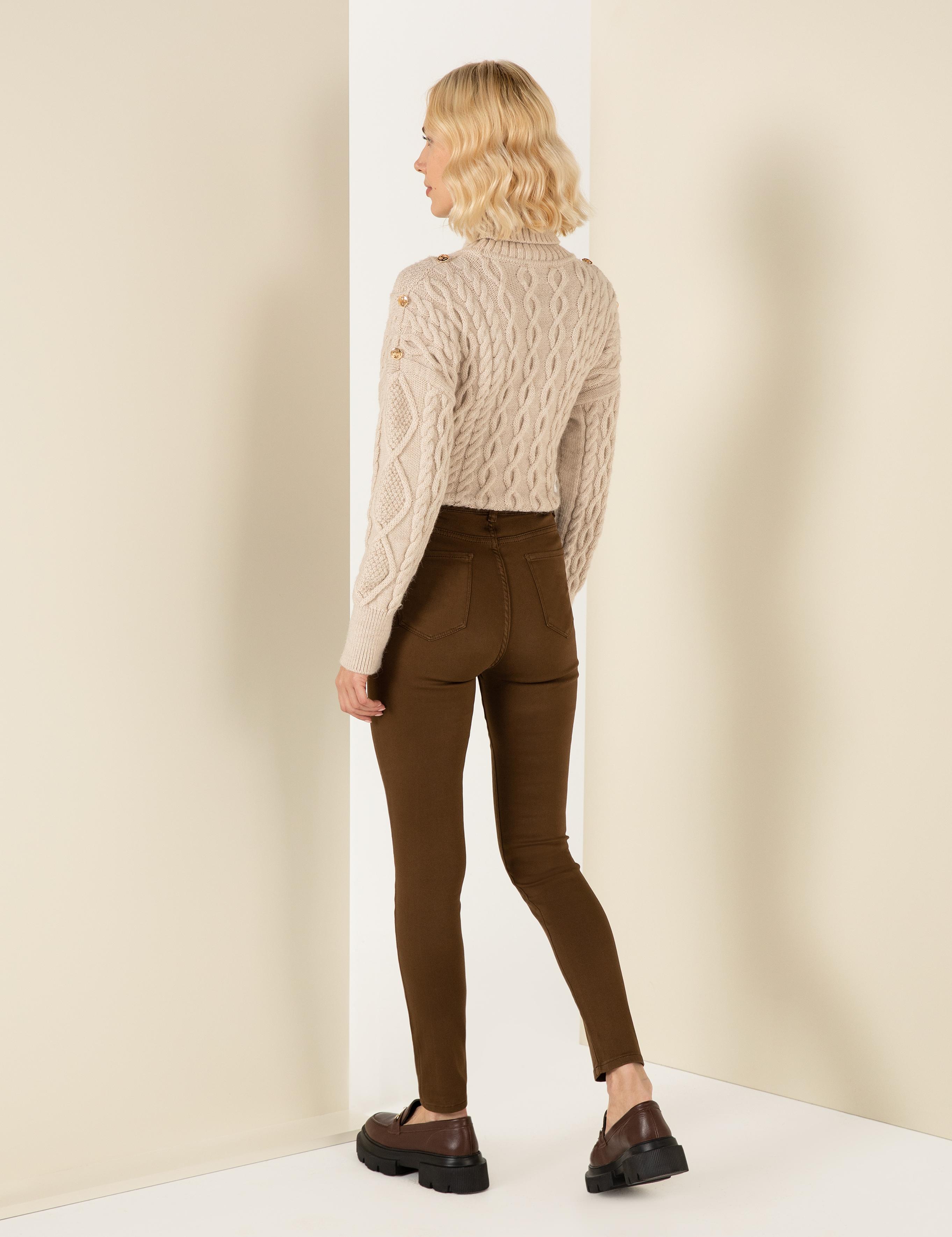 Kahverengi Skinny Fit Kanvas Pantolon