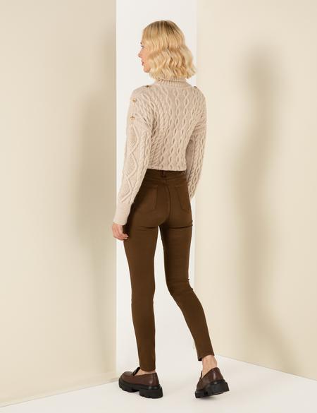 Kahverengi Skinny Fit Kanvas Pantolon - 50254391042