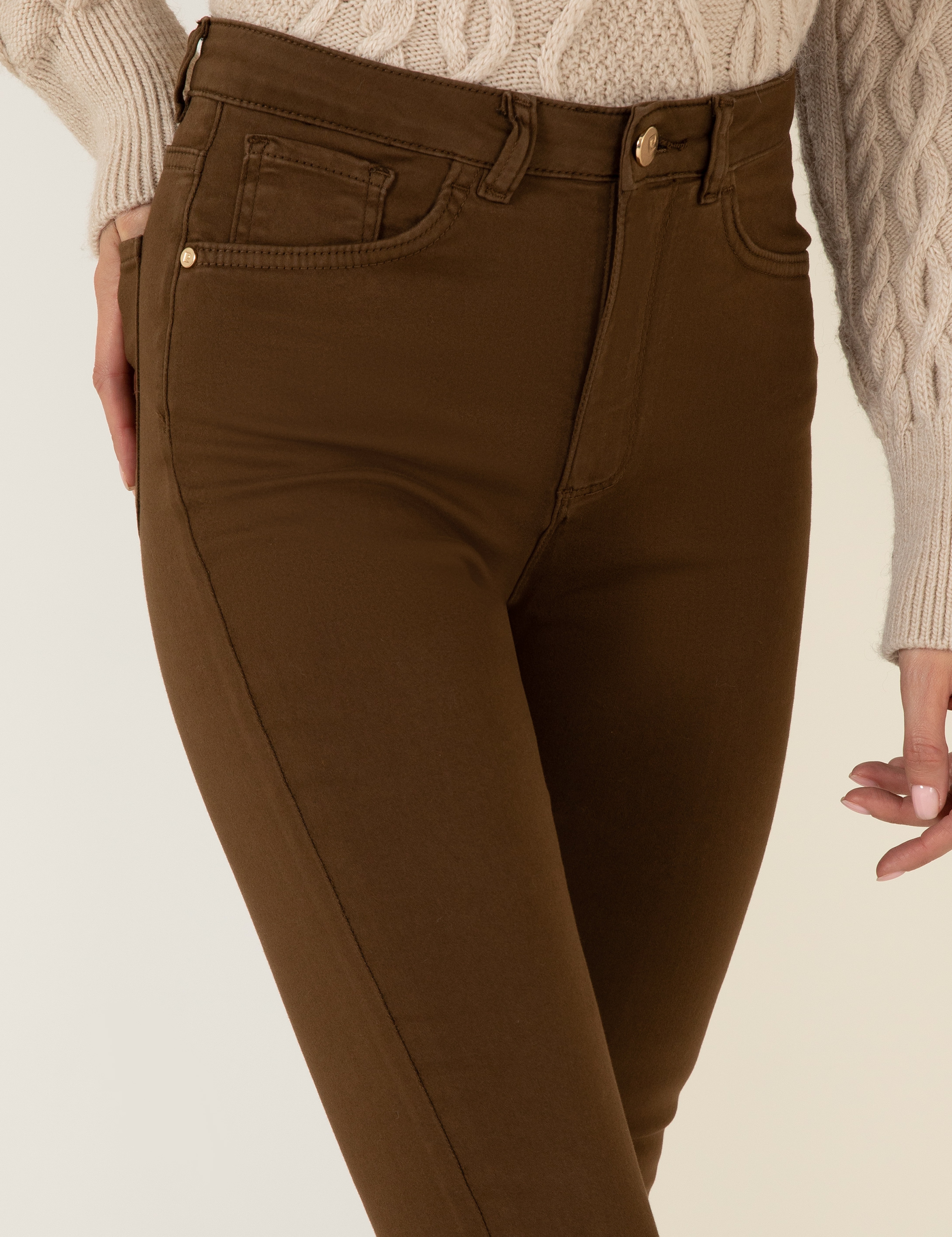 Kahverengi Skinny Fit Kanvas Pantolon - Image 5