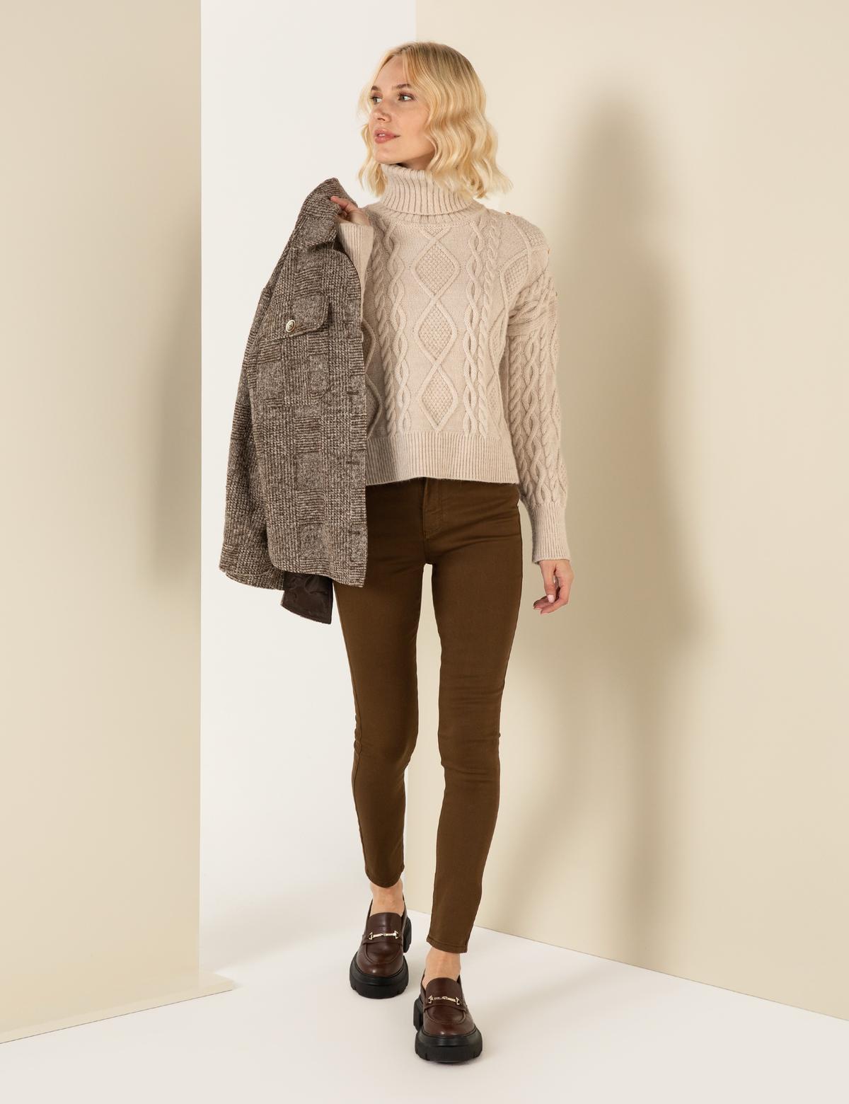 Kahverengi Skinny Fit Kanvas Pantolon