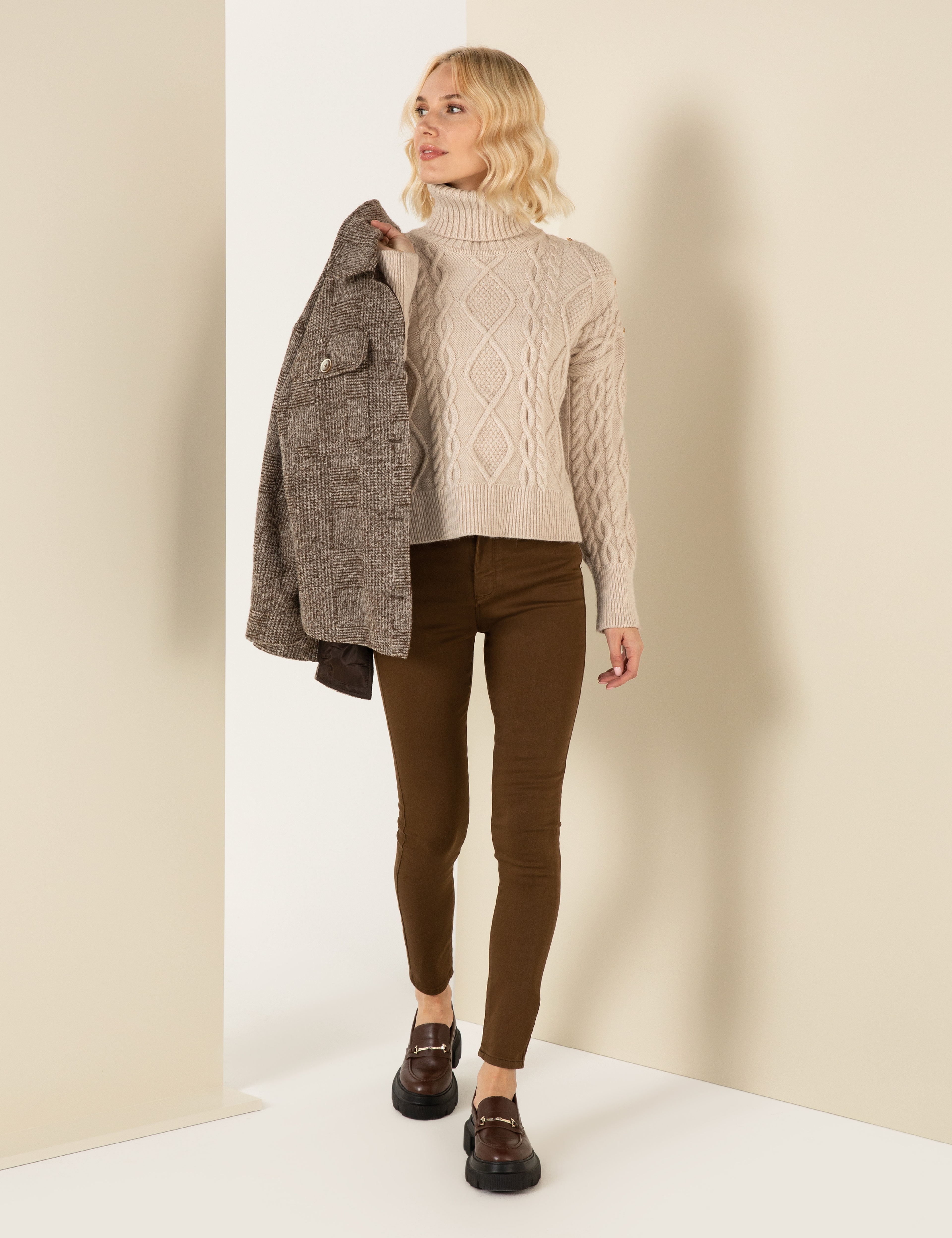 Kahverengi Skinny Fit Kanvas Pantolon - Image 1
