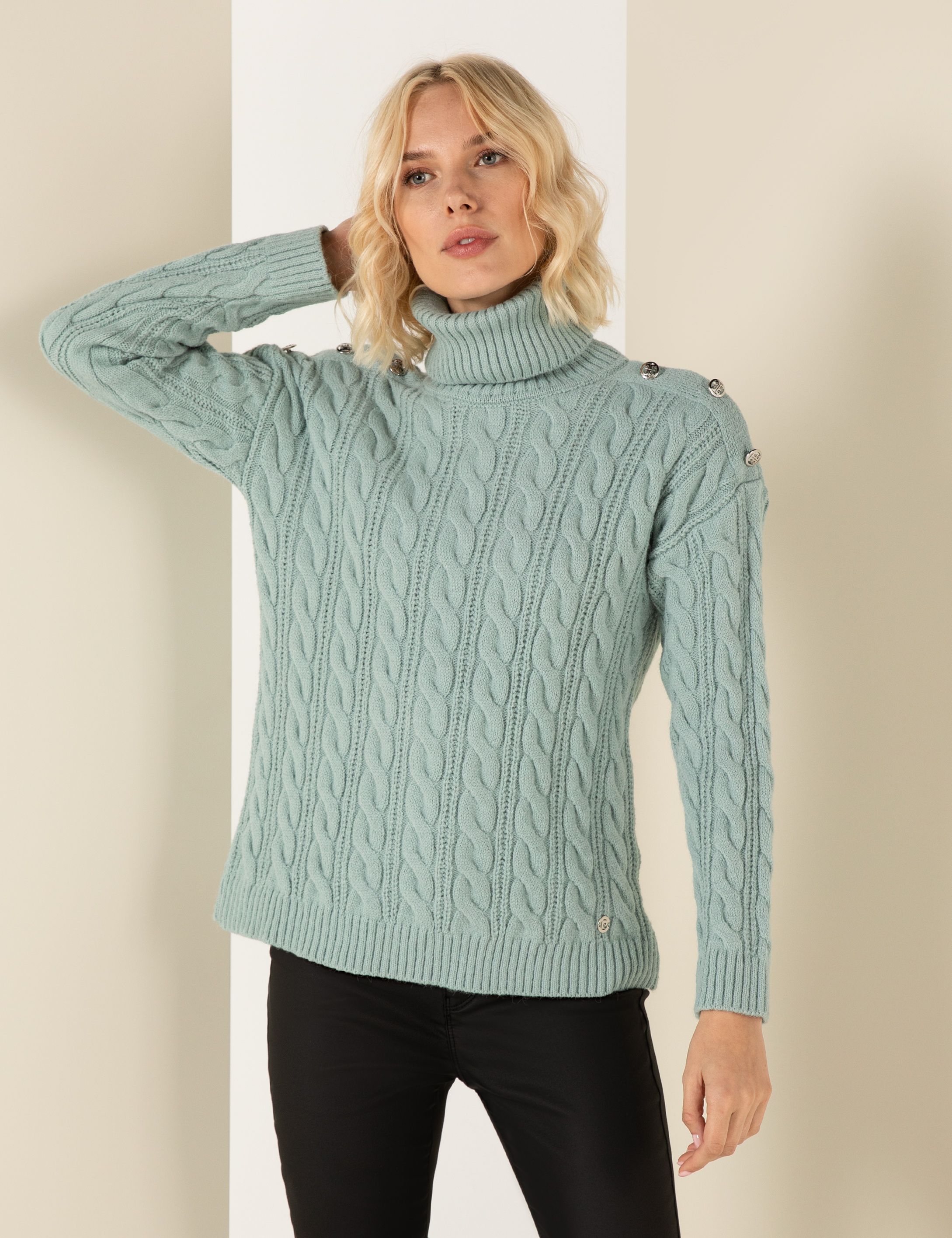 Pierre Cardin Mint Melanj Regular Fit Balıkçı Yaka Kazak görsel 2