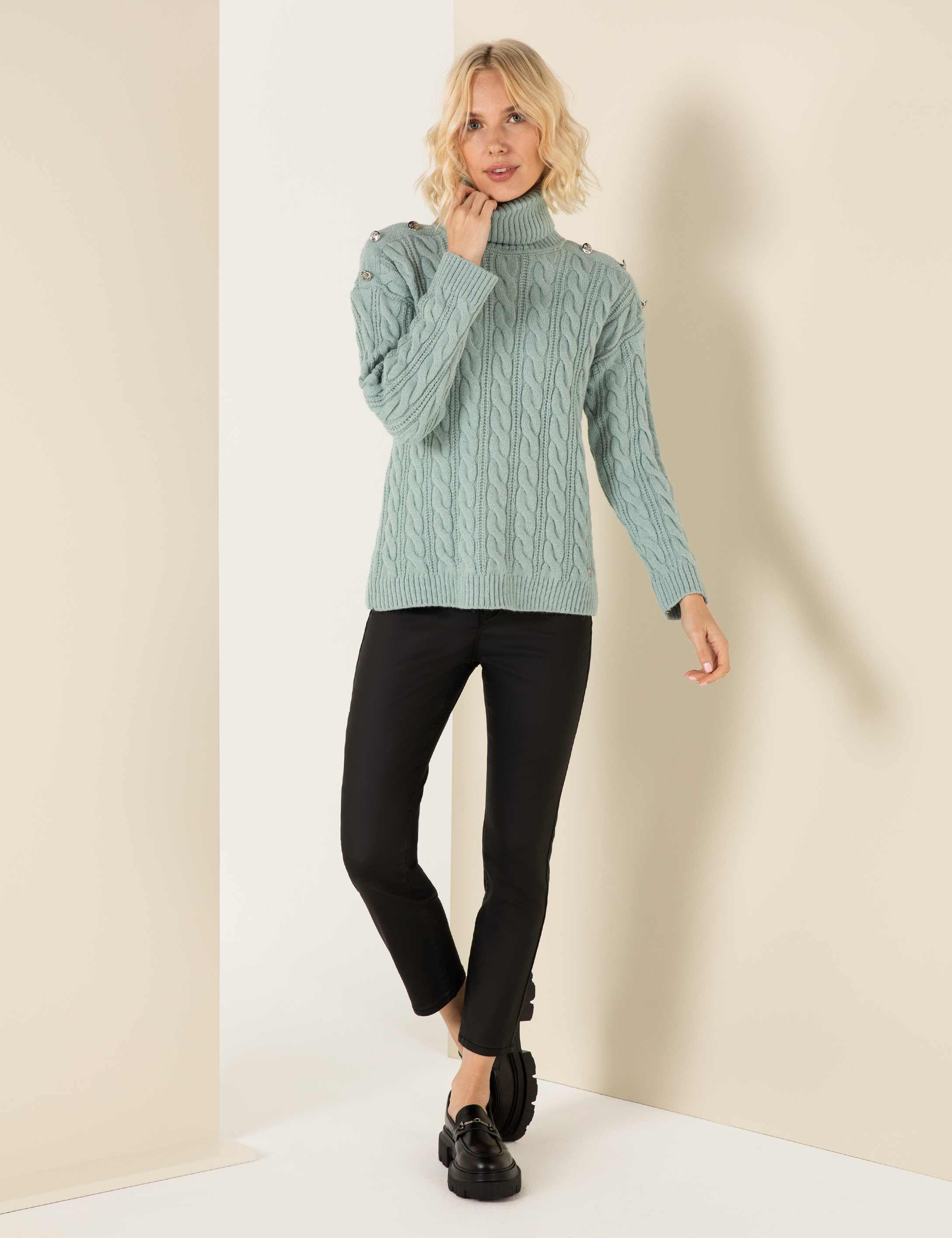 Pierre Cardin Mint Melanj Regular Fit Balıkçı Yaka Kazak görsel 4