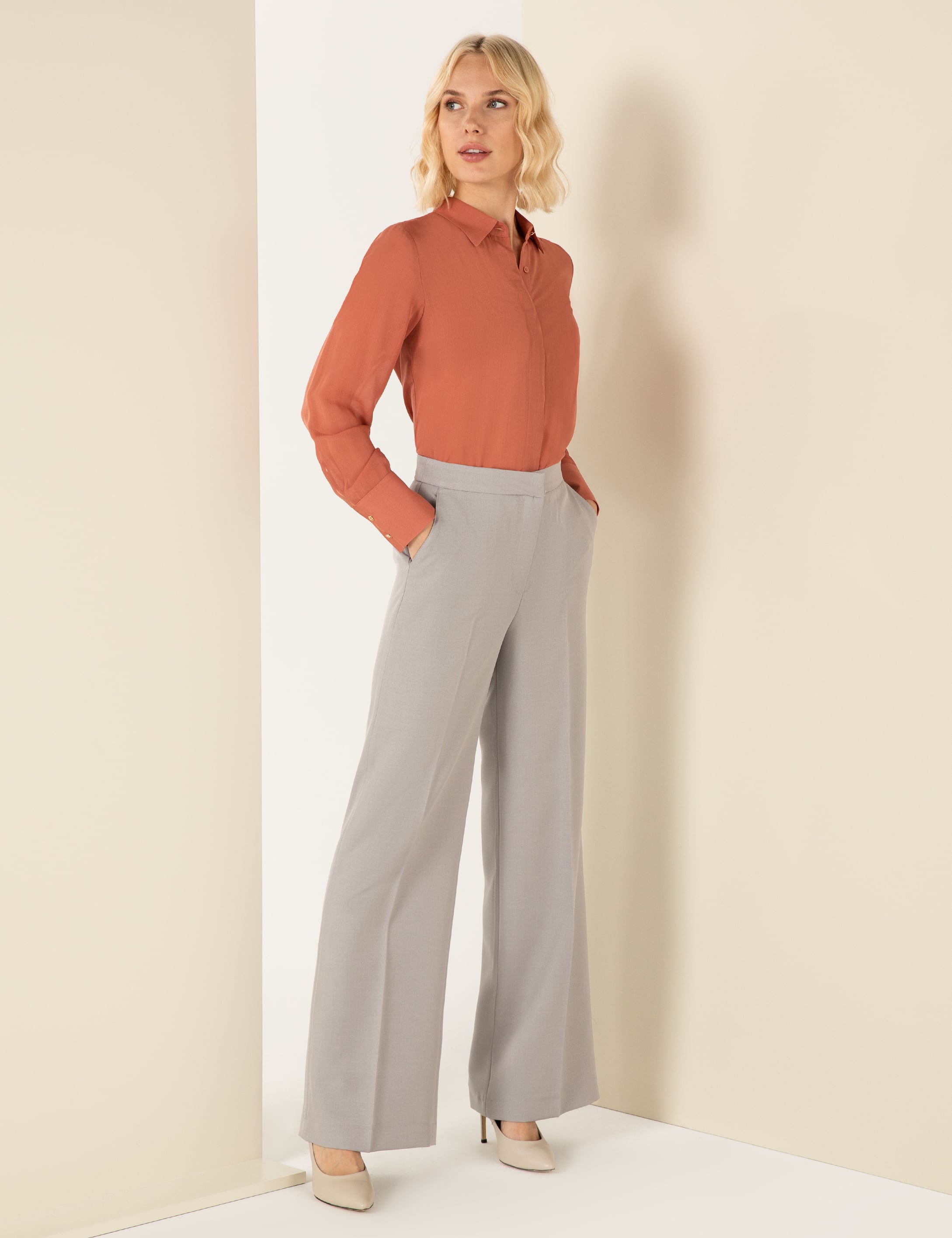 Pierre Cardin Gri Palazzo Pantolon görsel 3