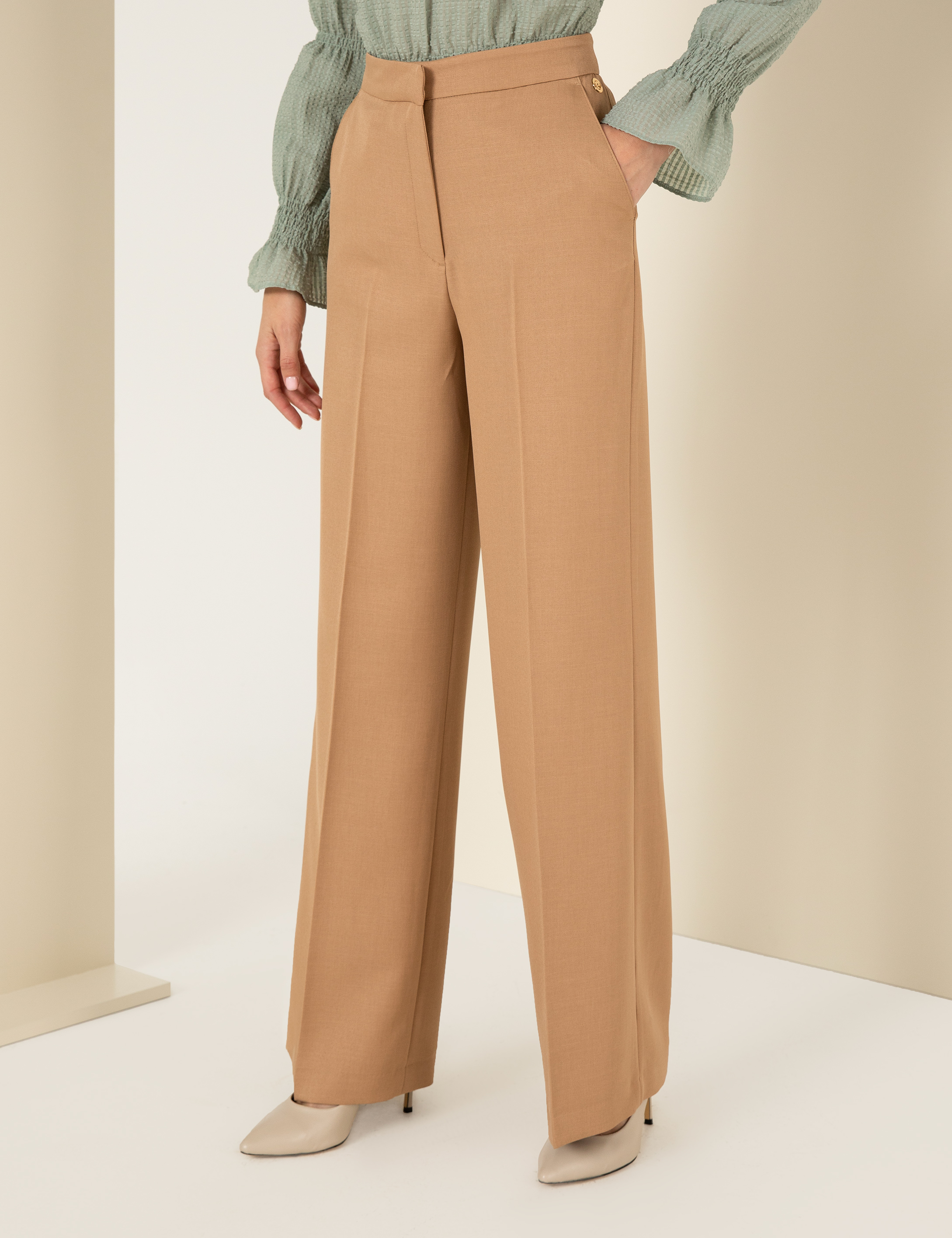 Pierre Cardin Bej Palazzo Pantolon görsel 2