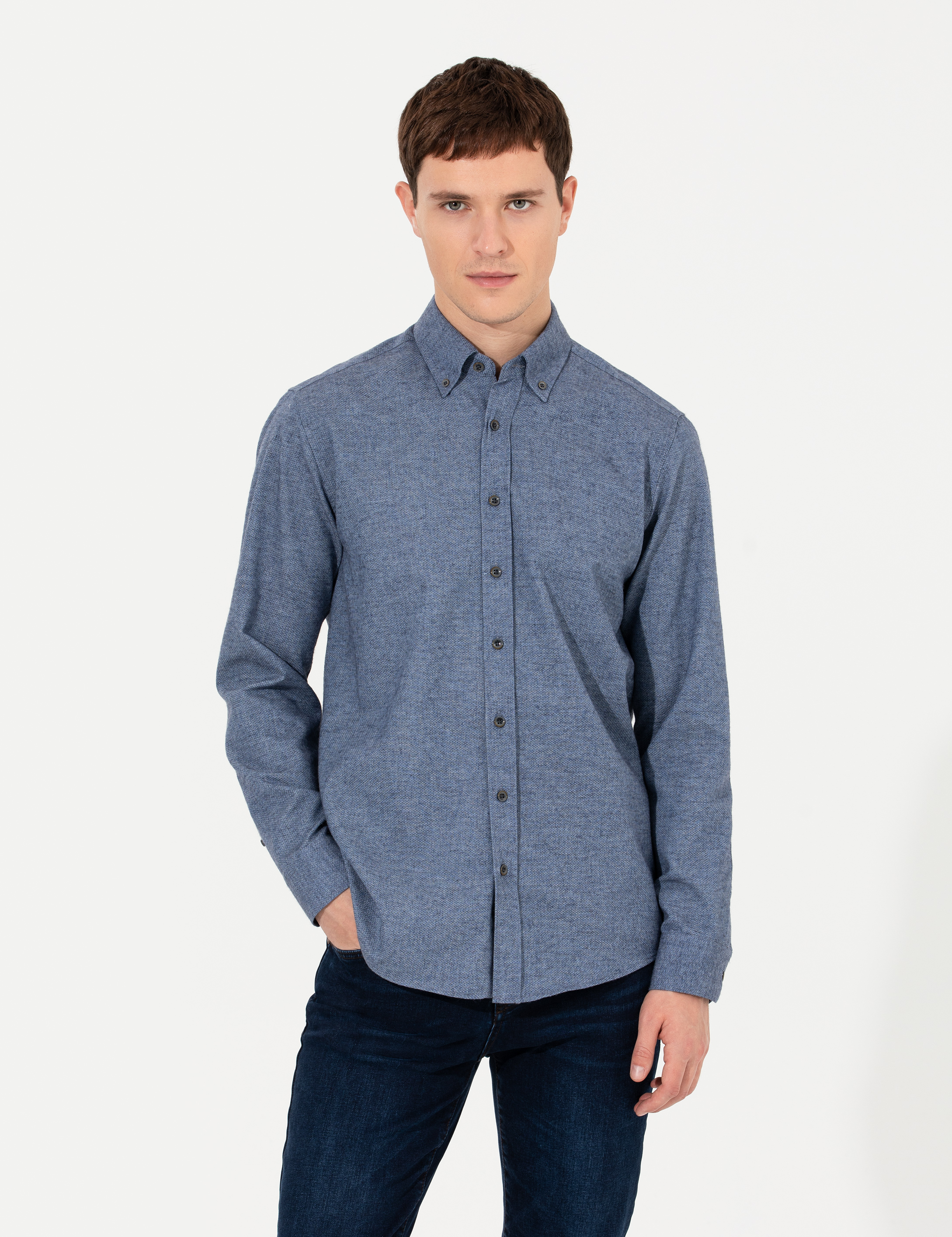 Pierre Cardin Mavi Slim Fit Uzun Kollu Gömlek görsel 2