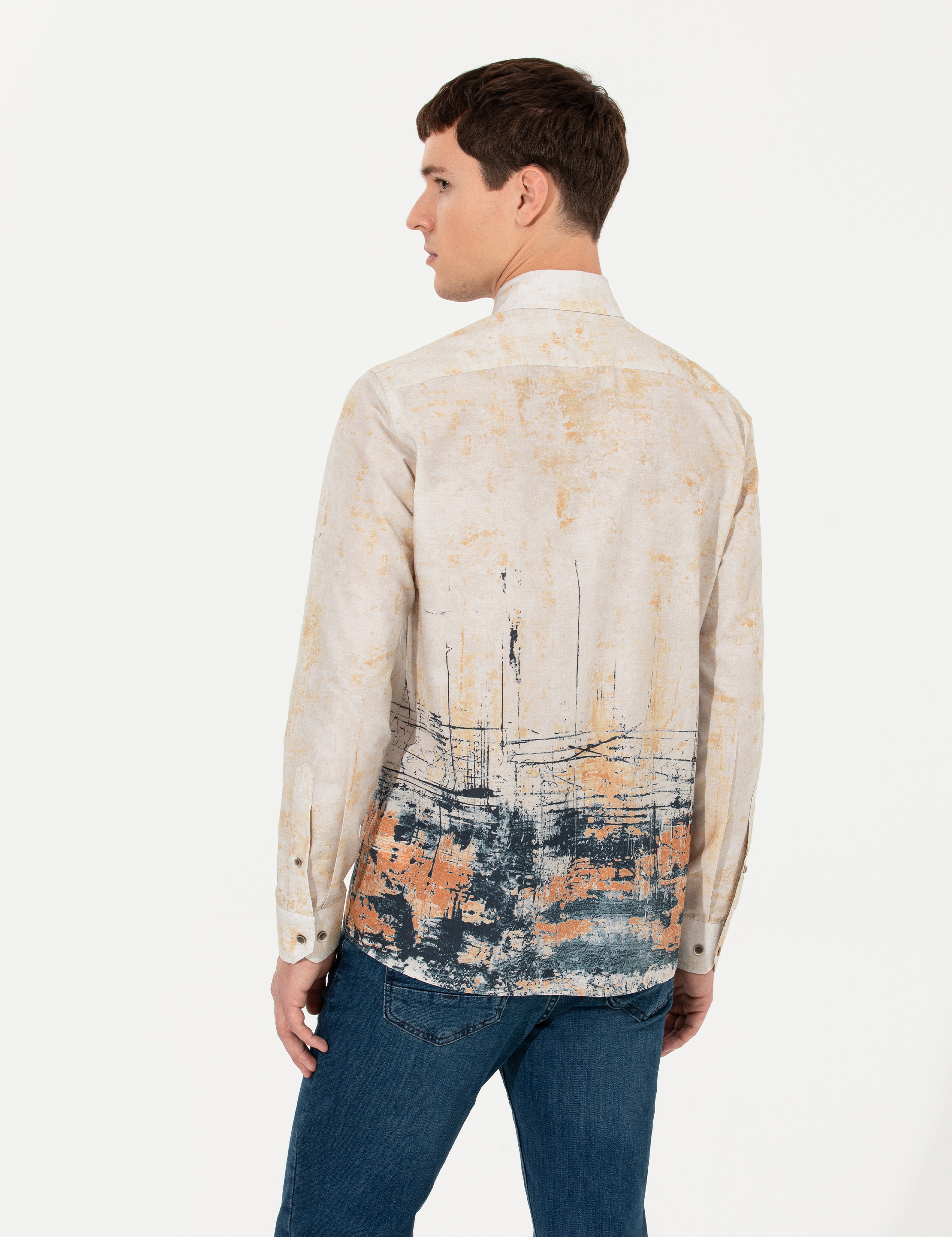 Bej Slim Fit Uzun Kollu Gömlek - Image 5