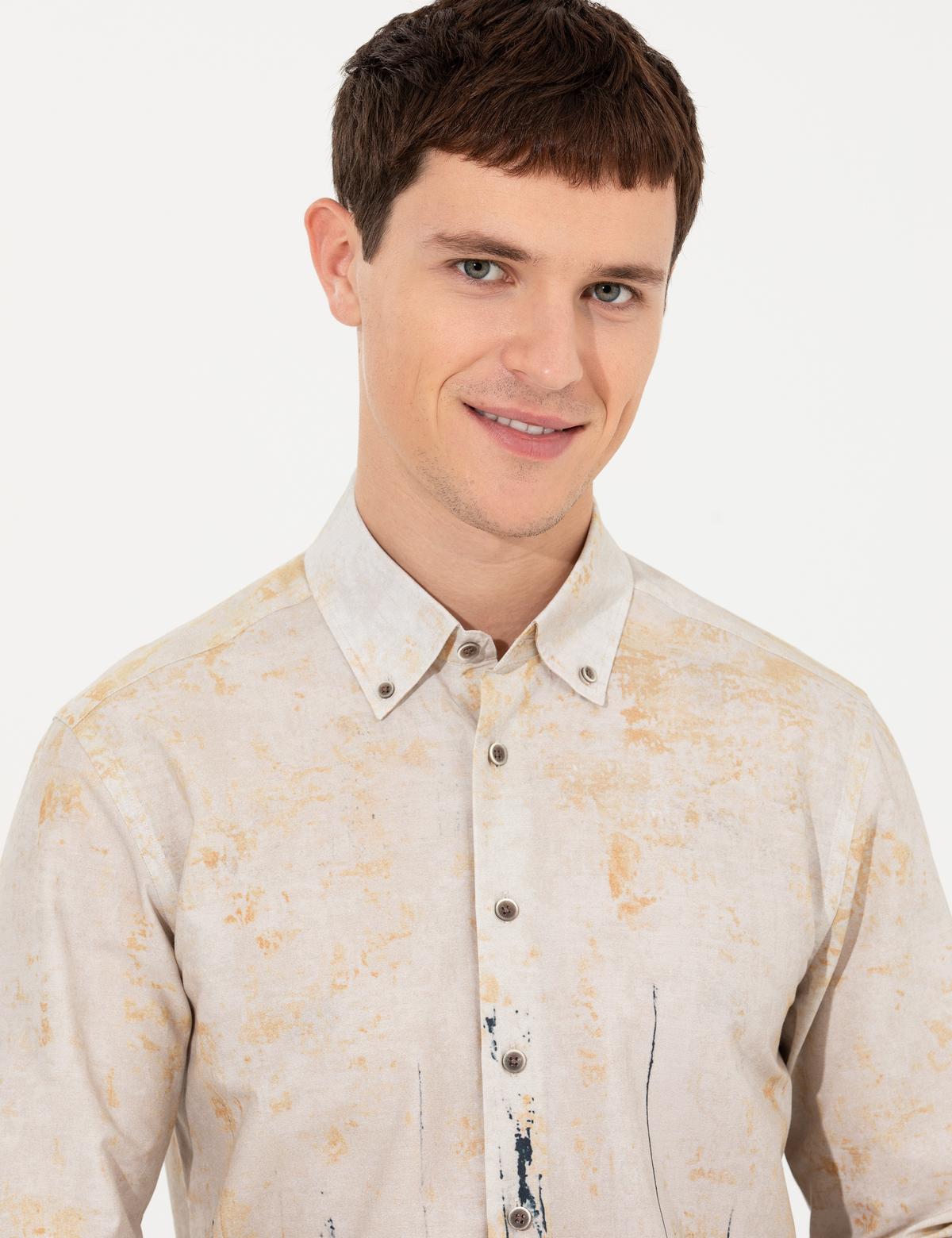 Bej Slim Fit Uzun Kollu Gömlek - 50260362007