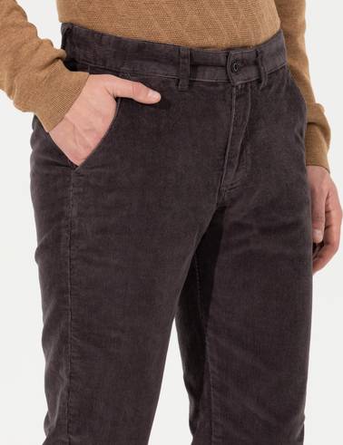 Koyu Gri Slim Fit Kadife Kanvas Pantolon