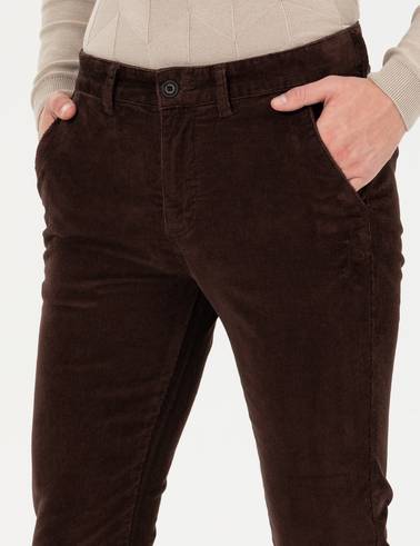 Koyu Kahverengi Slim Fit Kadife Kanvas Pantolon