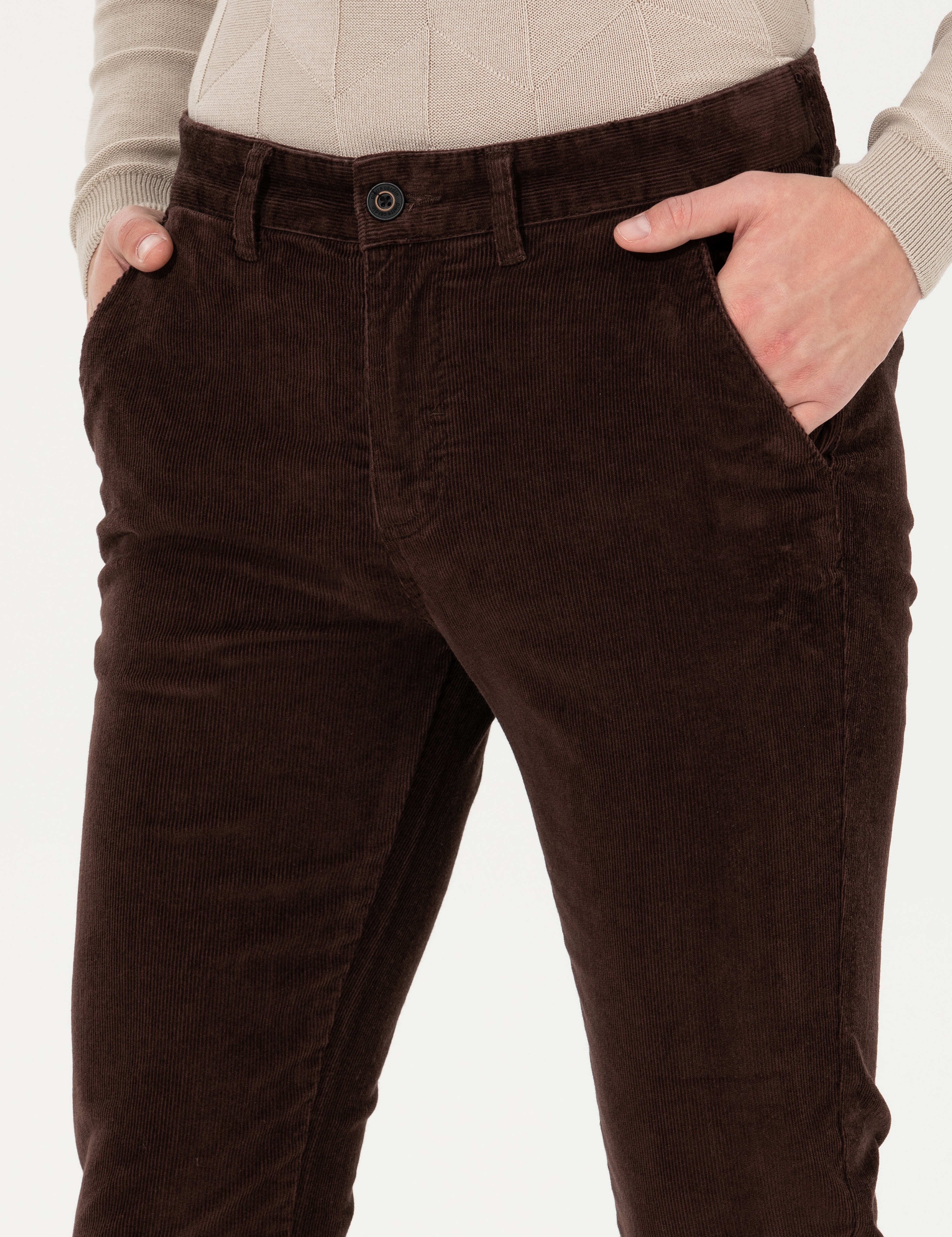 Koyu Kahverengi Slim Fit Kadife Kanvas Pantolon - Image 5