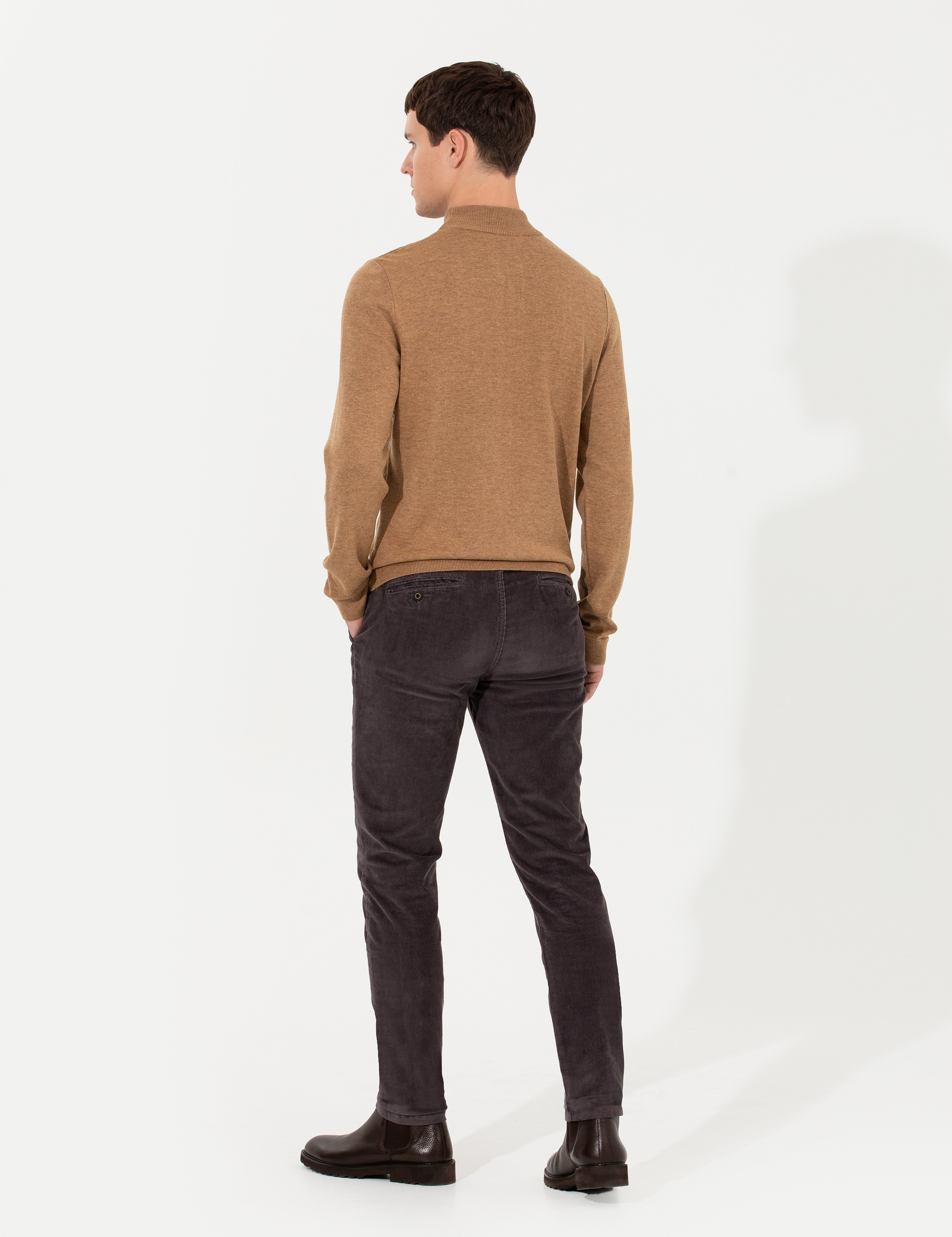 Koyu Gri Slim Fit Kadife Kanvas Pantolon - Image 4