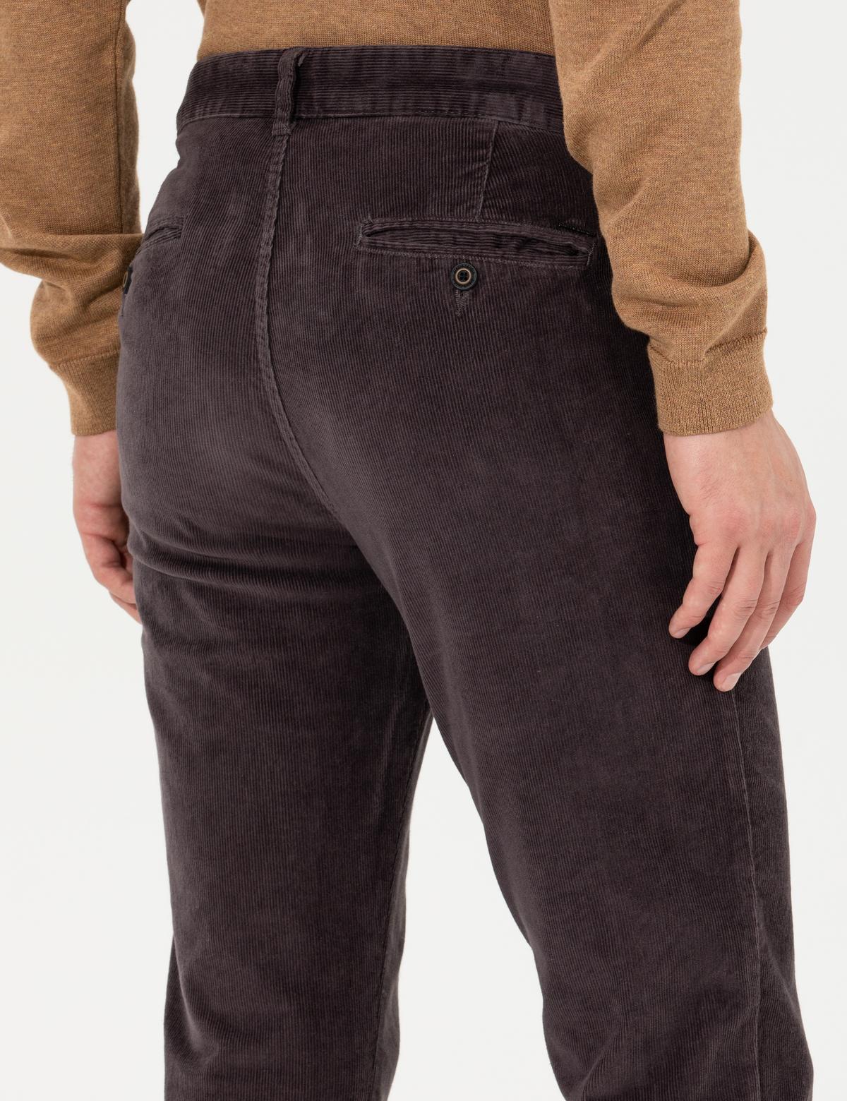 Koyu Gri Slim Fit Kadife Kanvas Pantolon - 50259715199