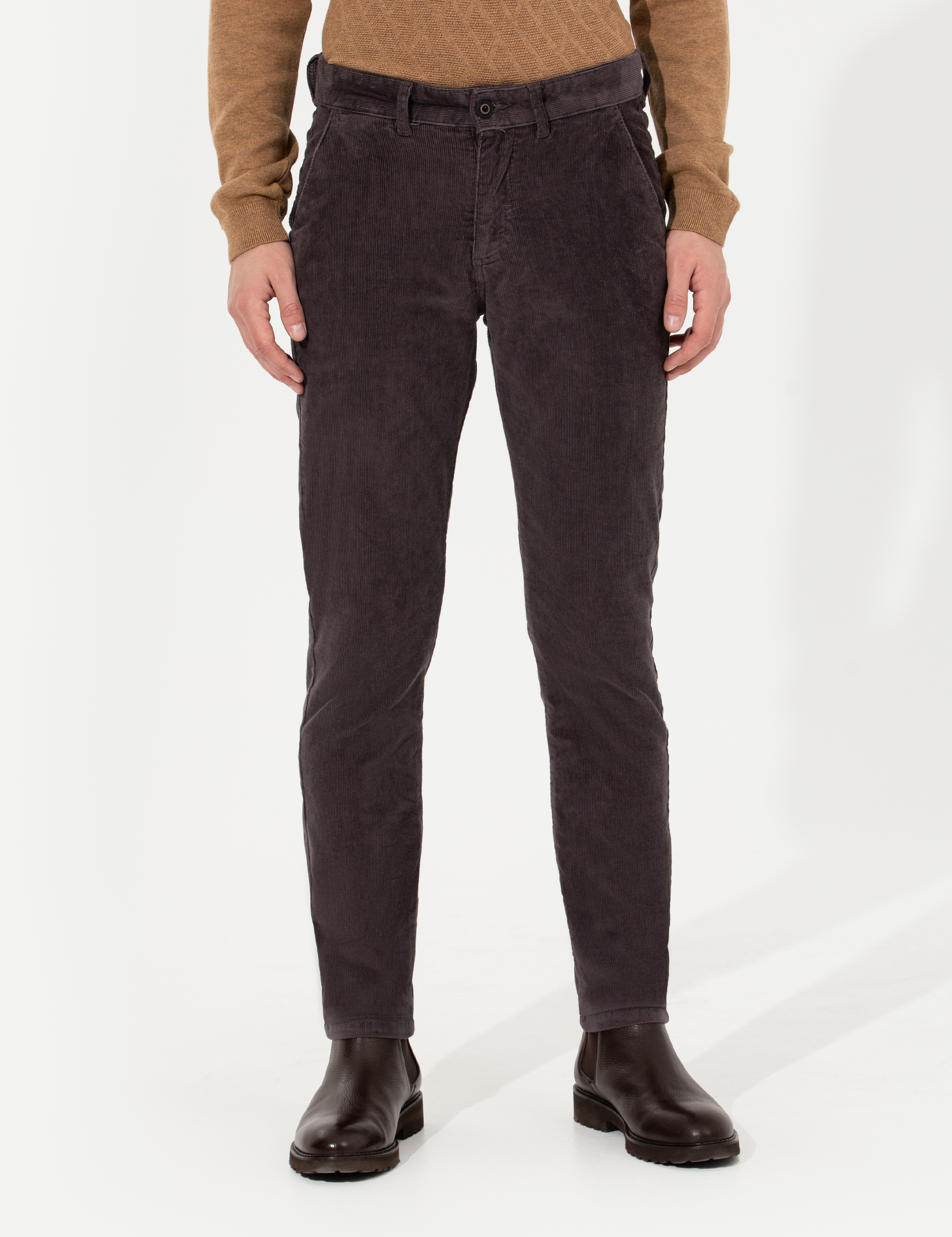 Koyu Gri Slim Fit Kadife Kanvas Pantolon - Image 2