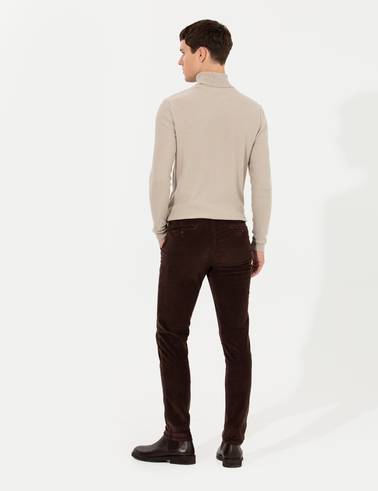 Koyu Kahverengi Slim Fit Kadife Kanvas Pantolon