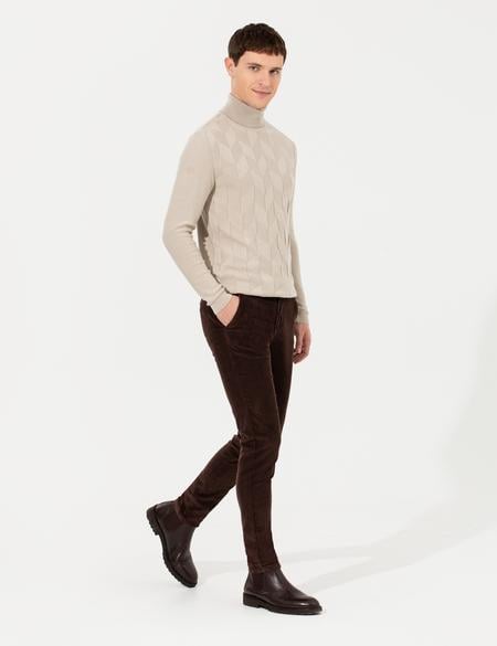 Koyu Kahverengi Slim Fit Kadife Kanvas Pantolon - 50259715249