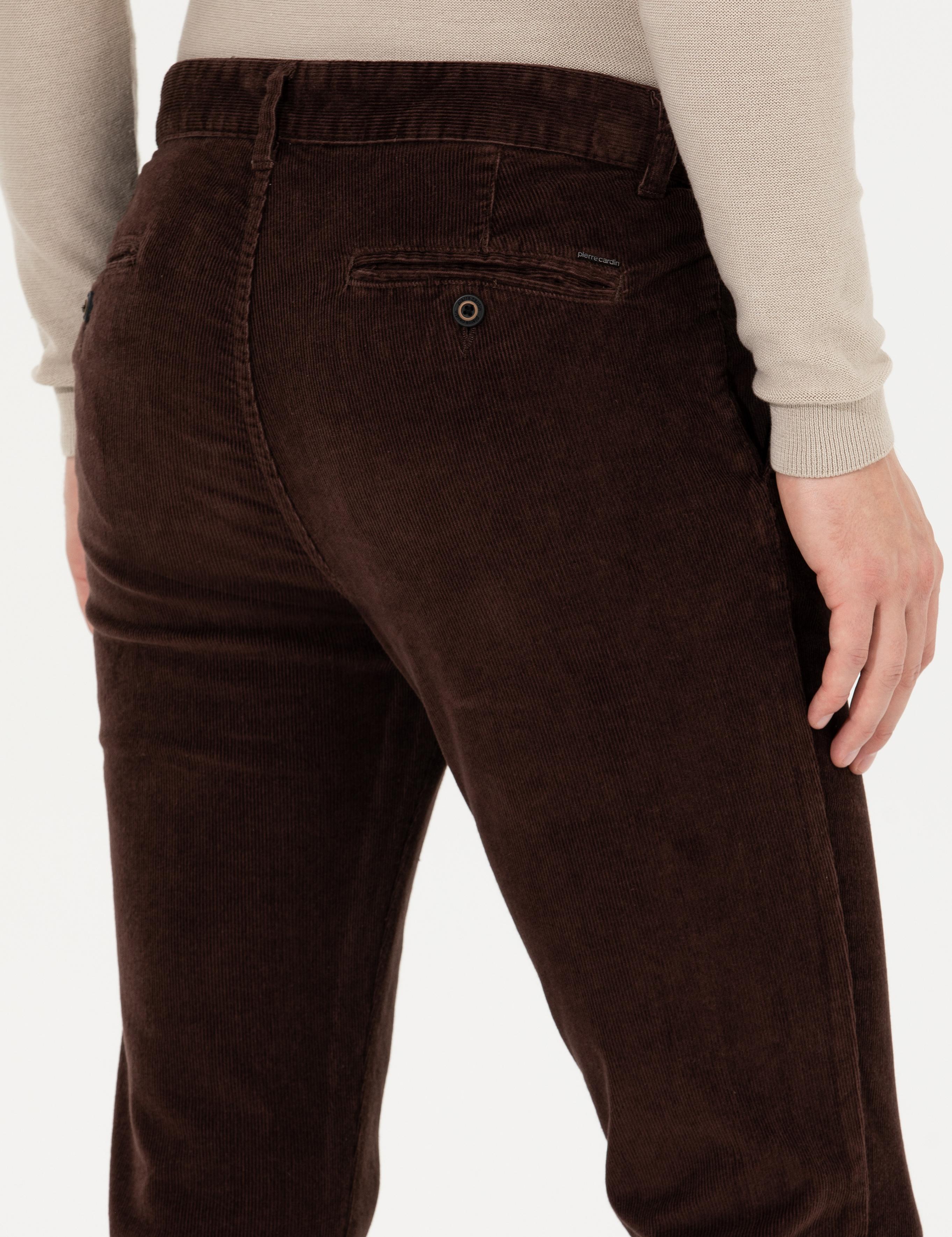 Koyu Kahverengi Slim Fit Kadife Kanvas Pantolon