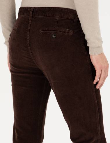 Koyu Kahverengi Slim Fit Kadife Kanvas Pantolon