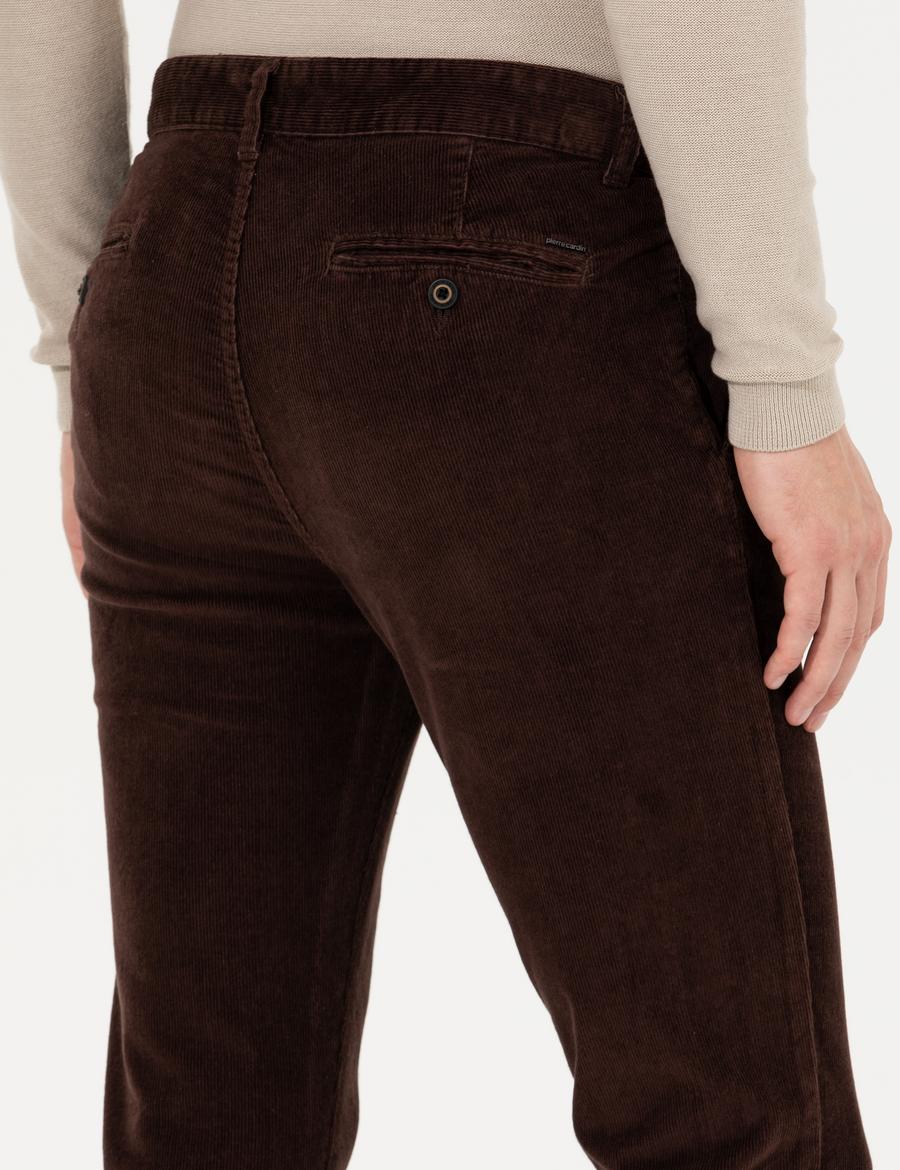 Koyu Kahverengi Slim Fit Kadife Kanvas Pantolon