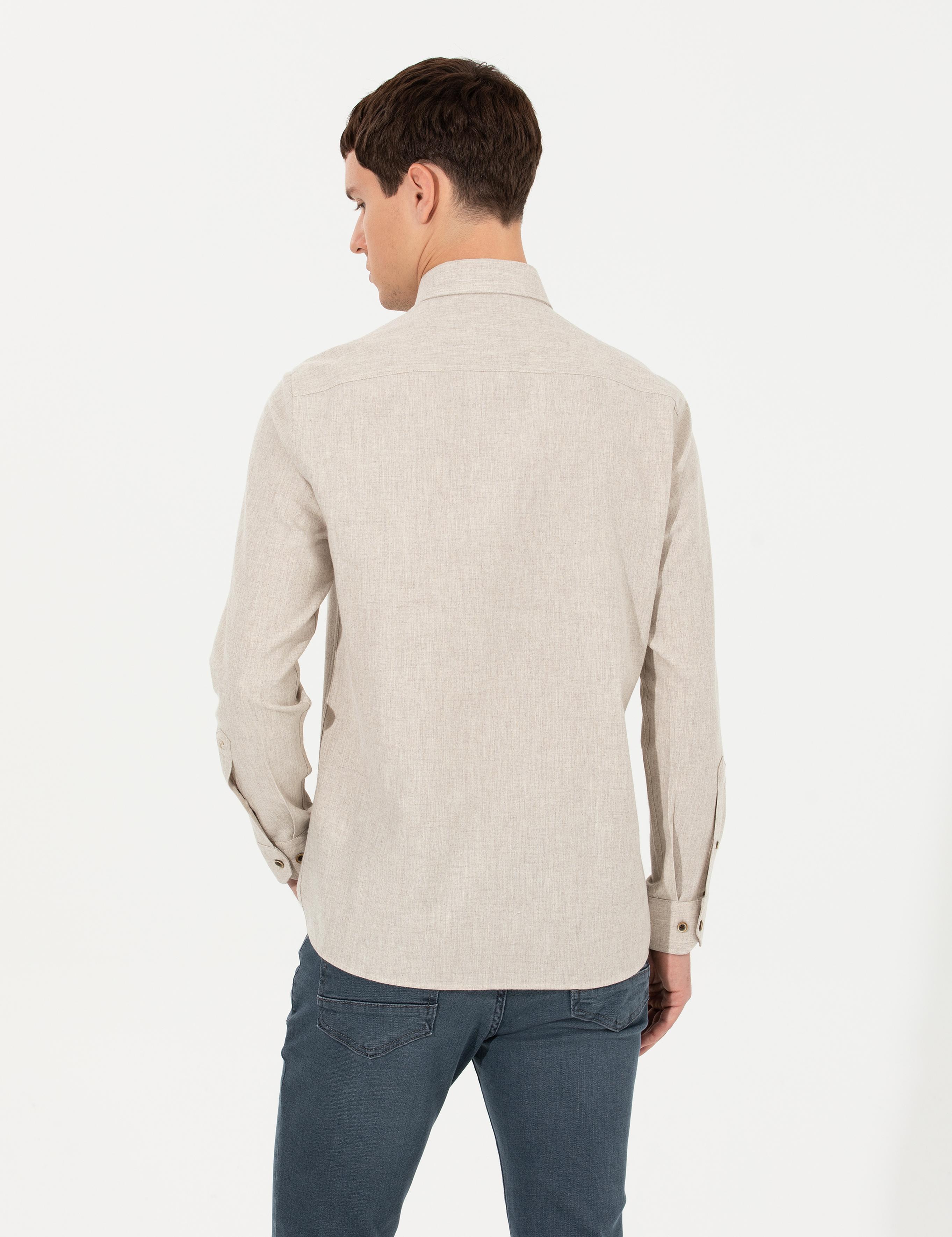 Bej Regular Fit Uzun Kollu Gömlek