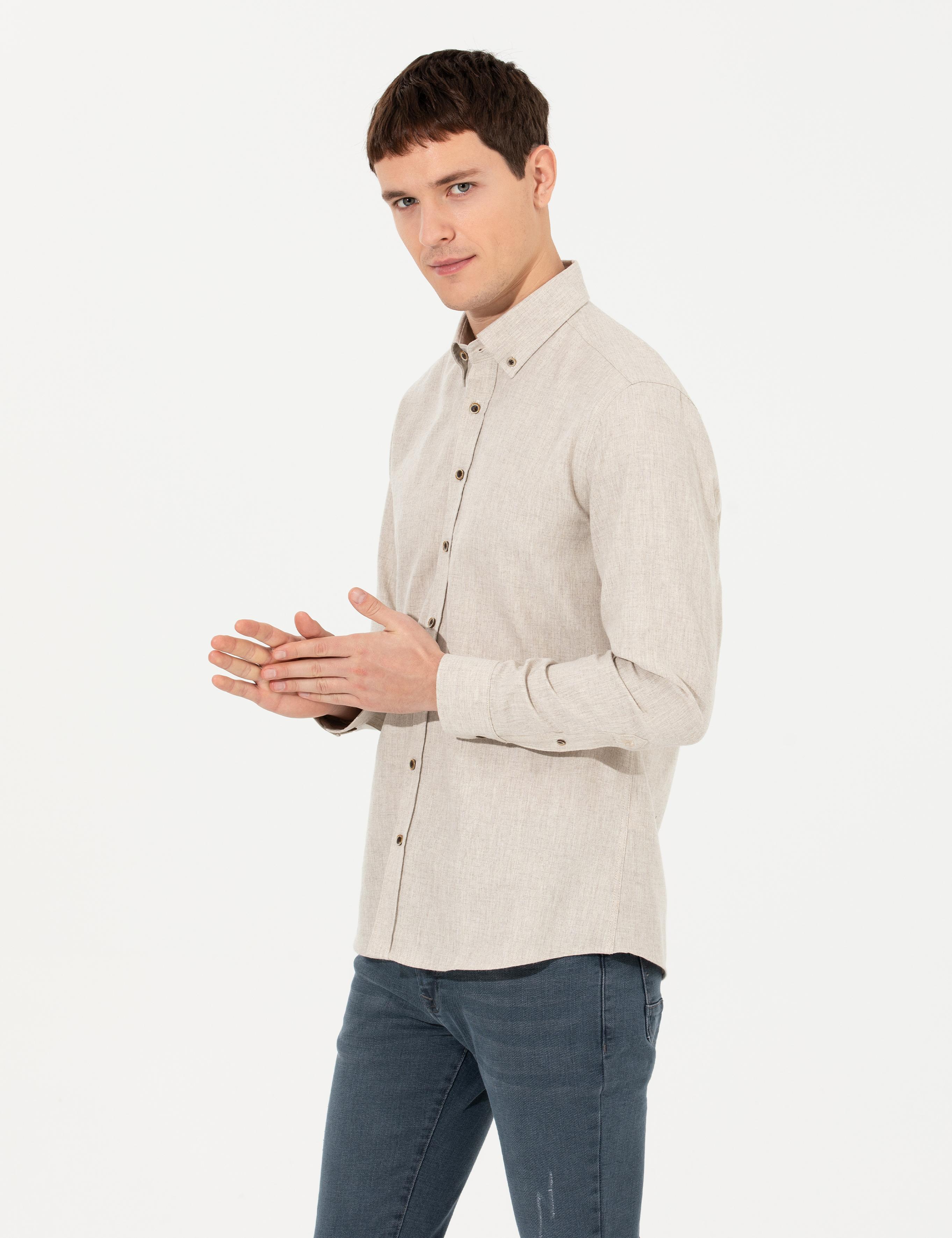 Bej Regular Fit Uzun Kollu Gömlek