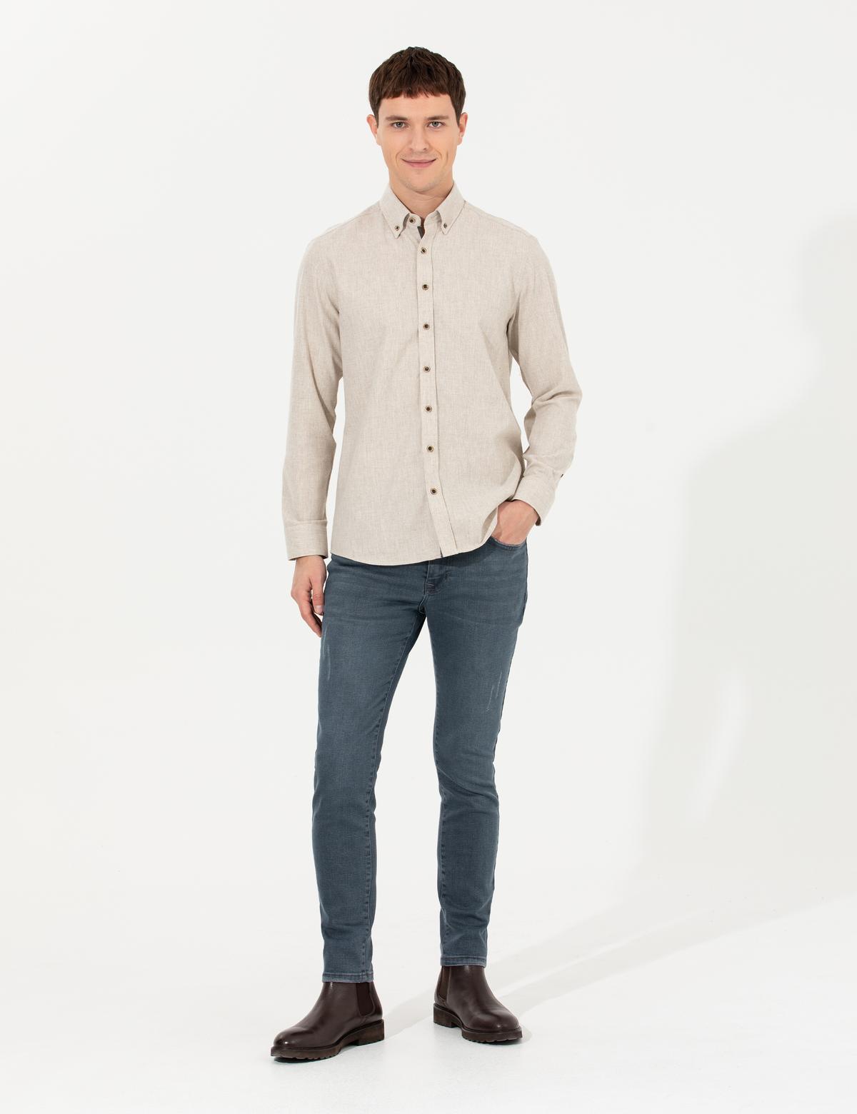 Bej Regular Fit Uzun Kollu Gömlek - 50259512007