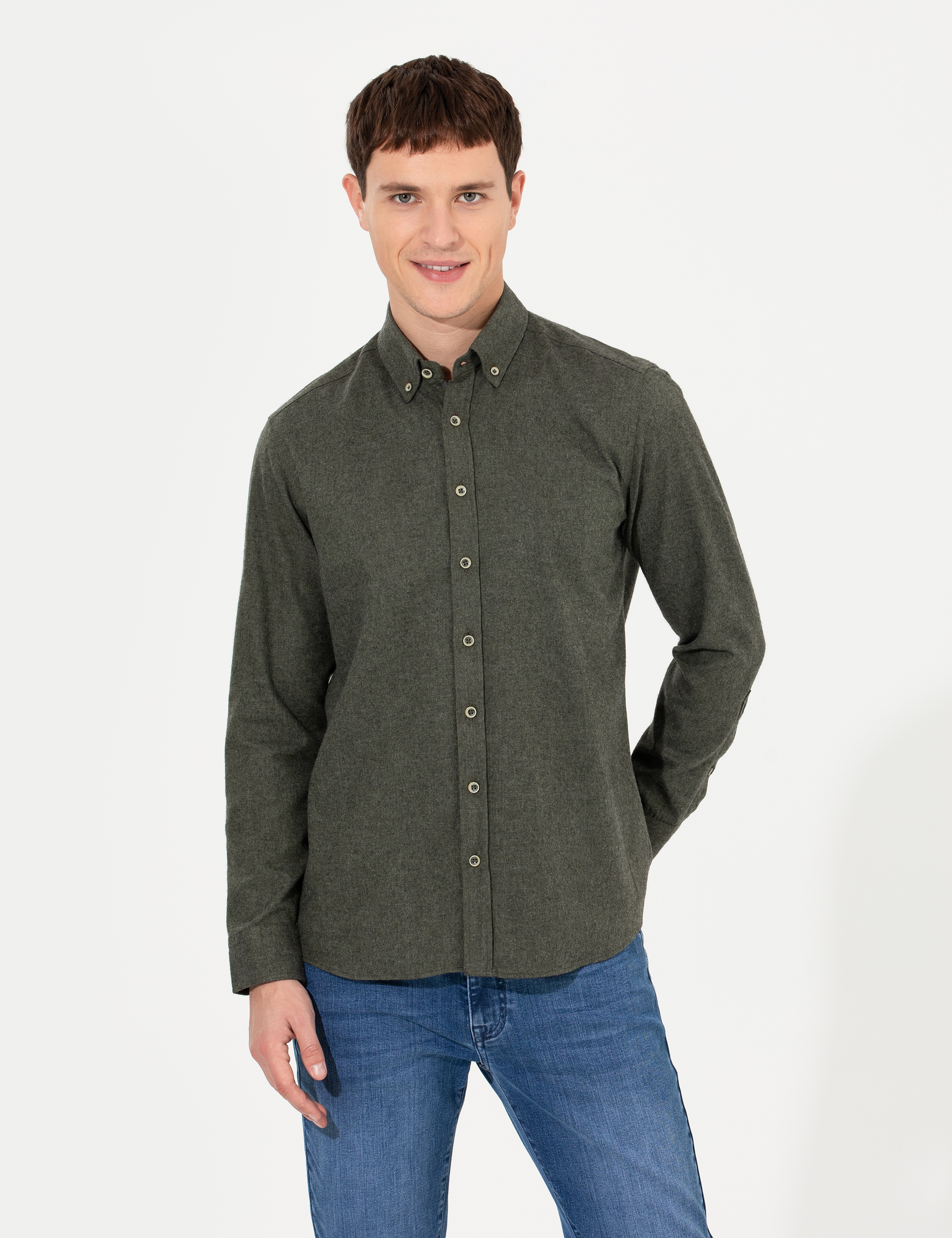 Haki Regular Fit Uzun Kollu Gömlek - Image 1