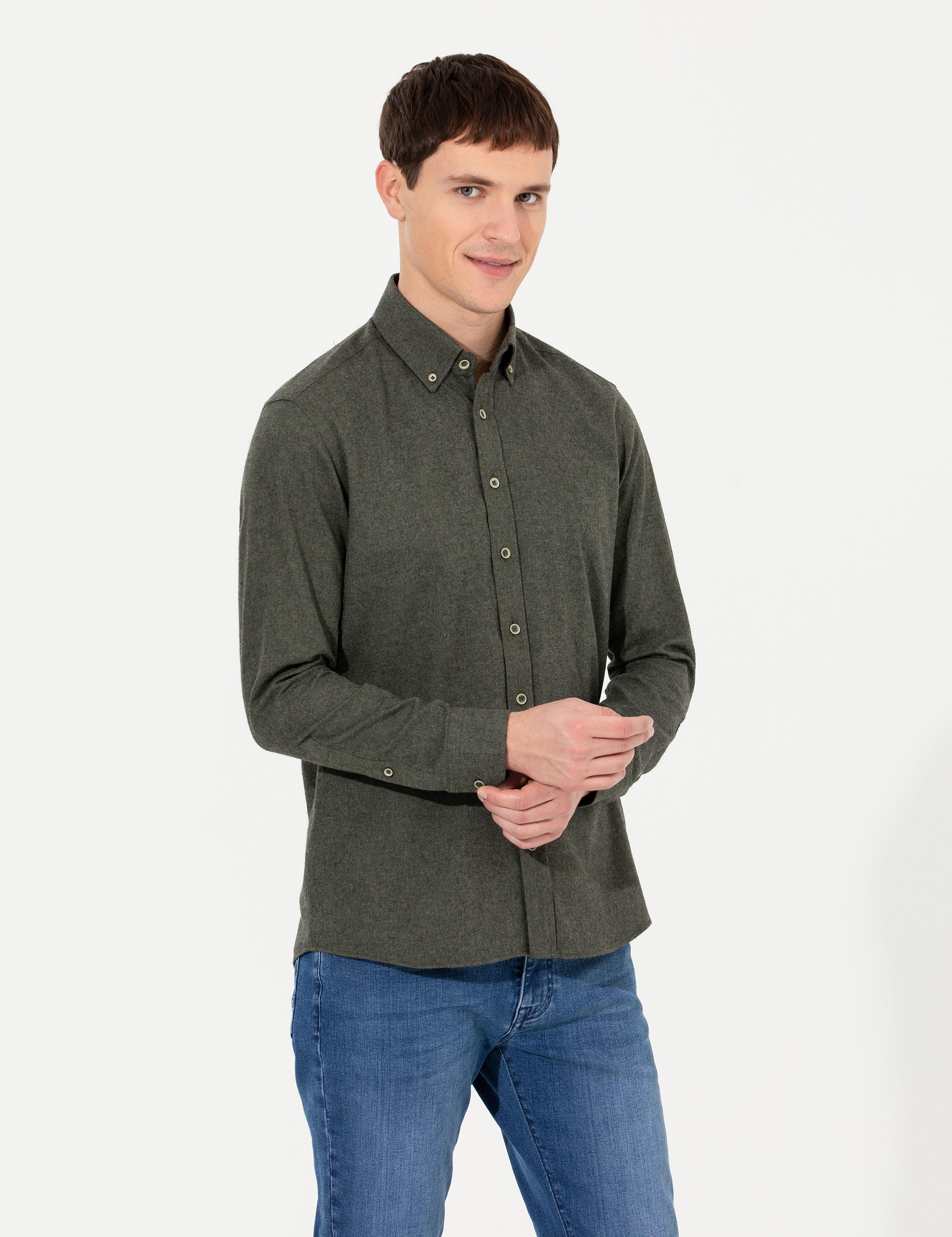 Haki Regular Fit Uzun Kollu Gömlek - Image 3