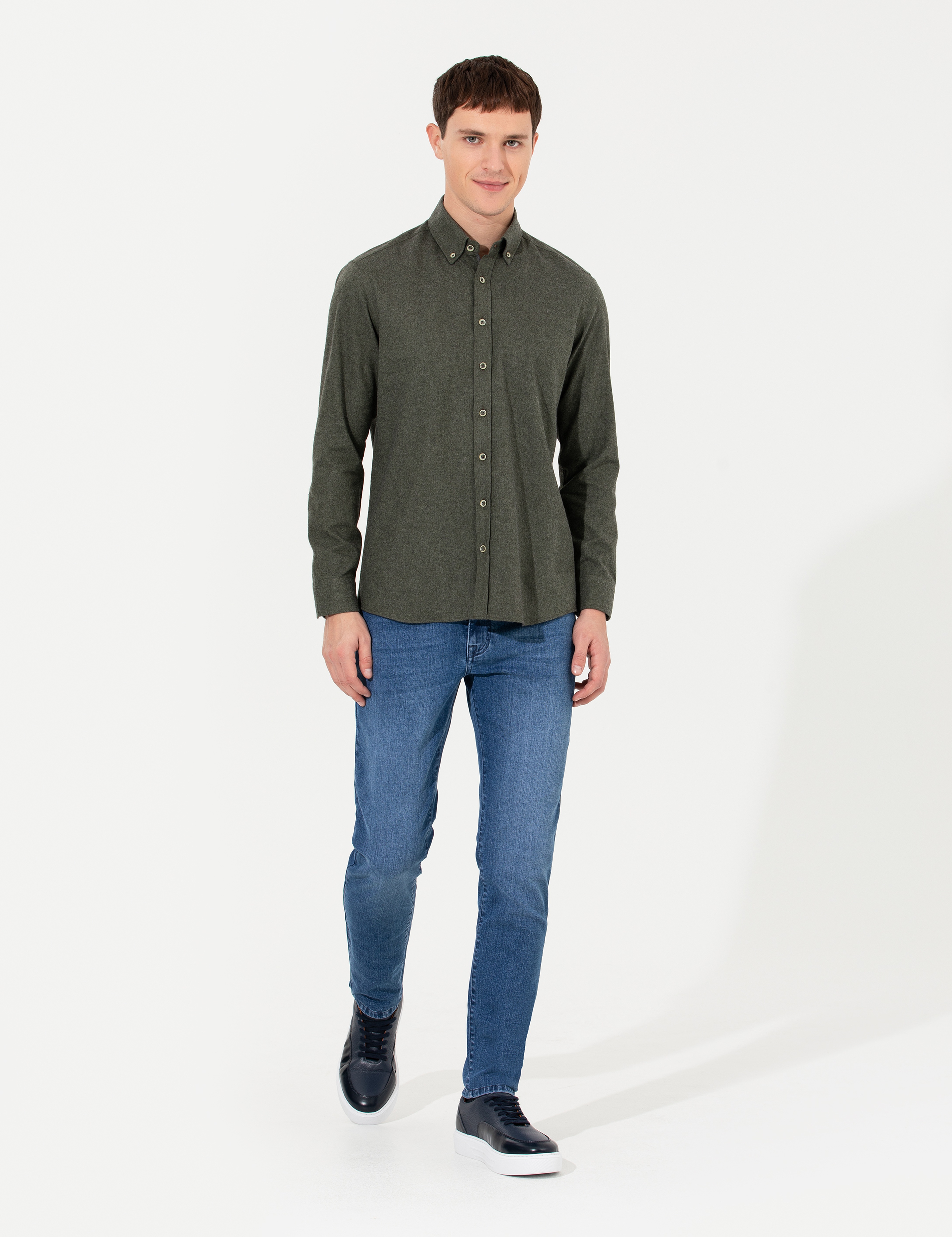 Haki Regular Fit Uzun Kollu Gömlek - Image 4
