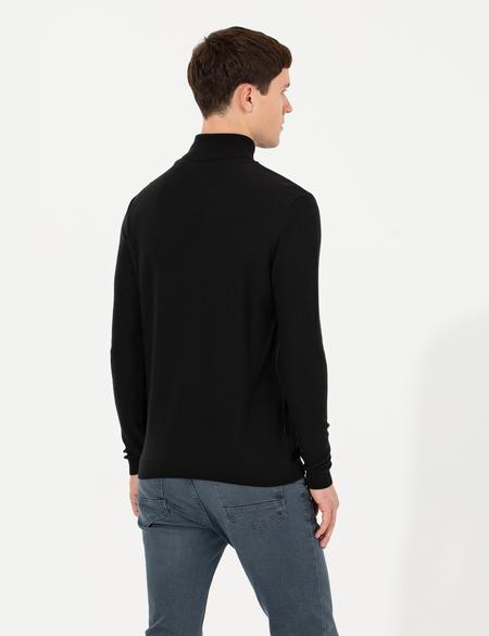 Siyah Slim Fit Balıkçı Yaka Triko Kazak - 50259851023