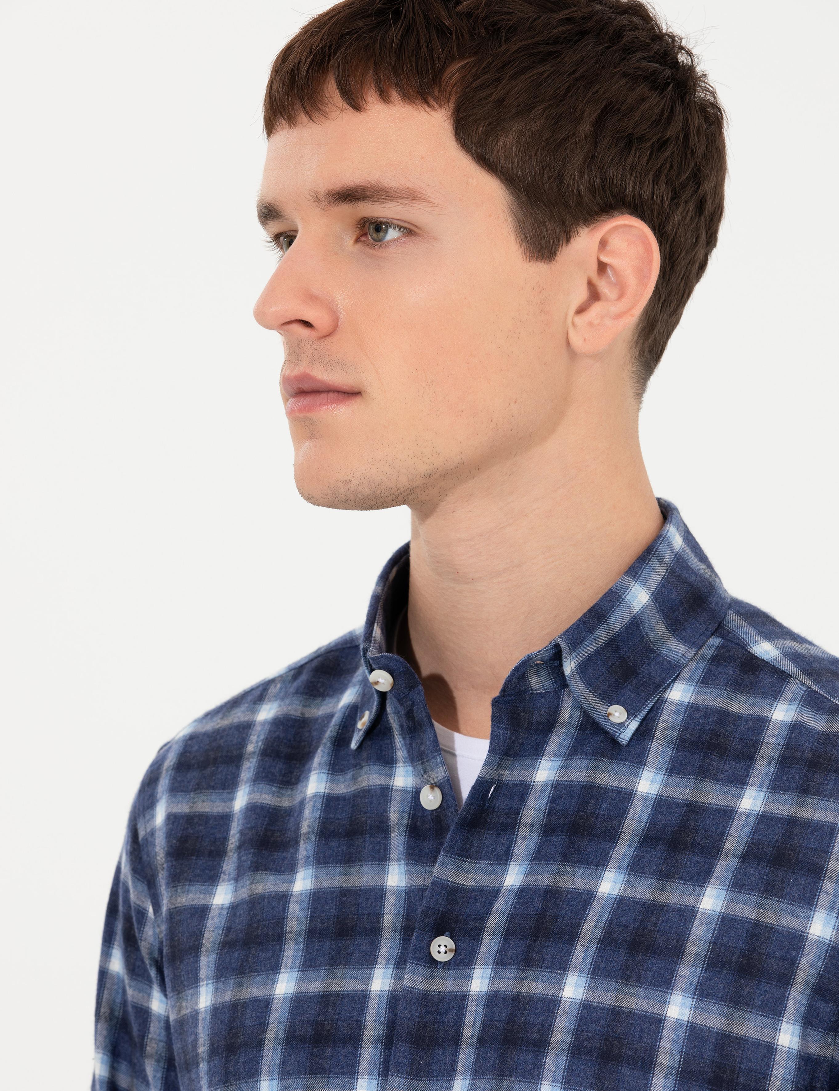 Lacivert Slim Fit Uzun Kollu Gömlek