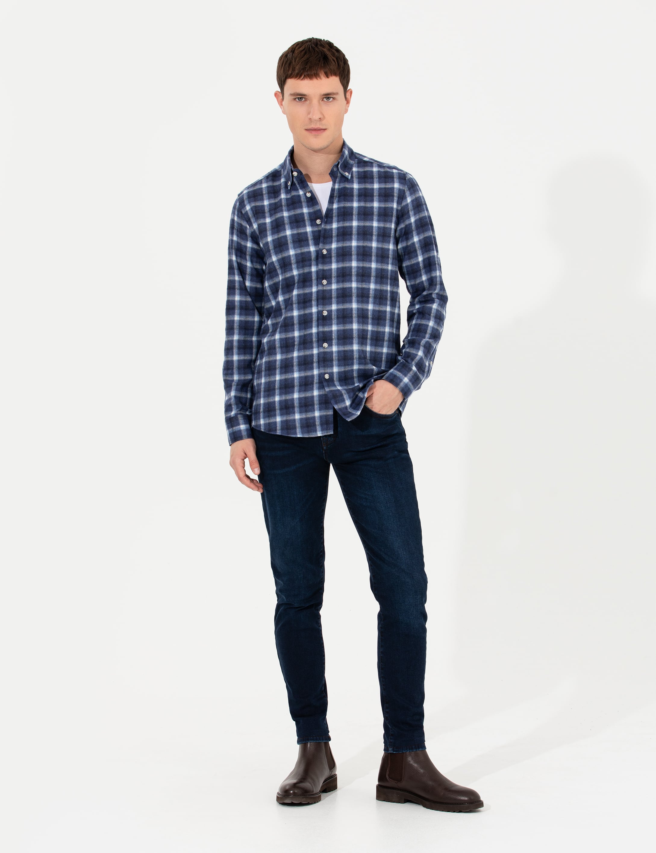 Pierre Cardin Lacivert Slim Fit Uzun Kollu Gömlek görsel 4