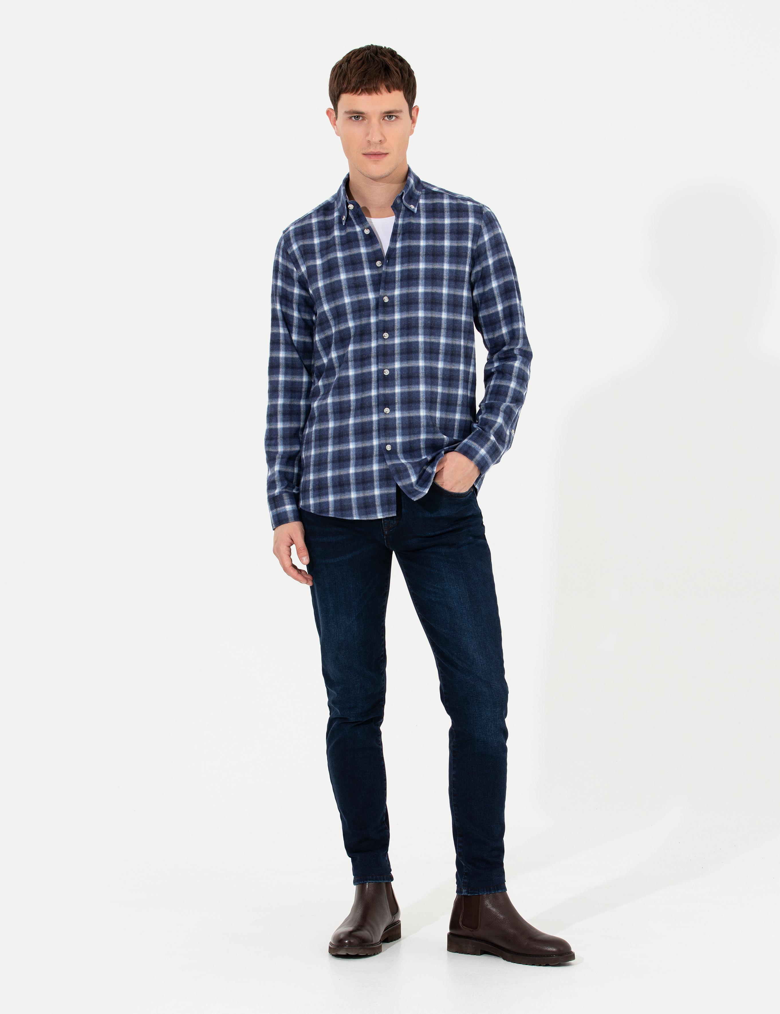 Lacivert Slim Fit Uzun Kollu Gömlek