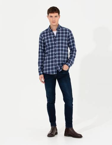 Lacivert Slim Fit Uzun Kollu Gömlek