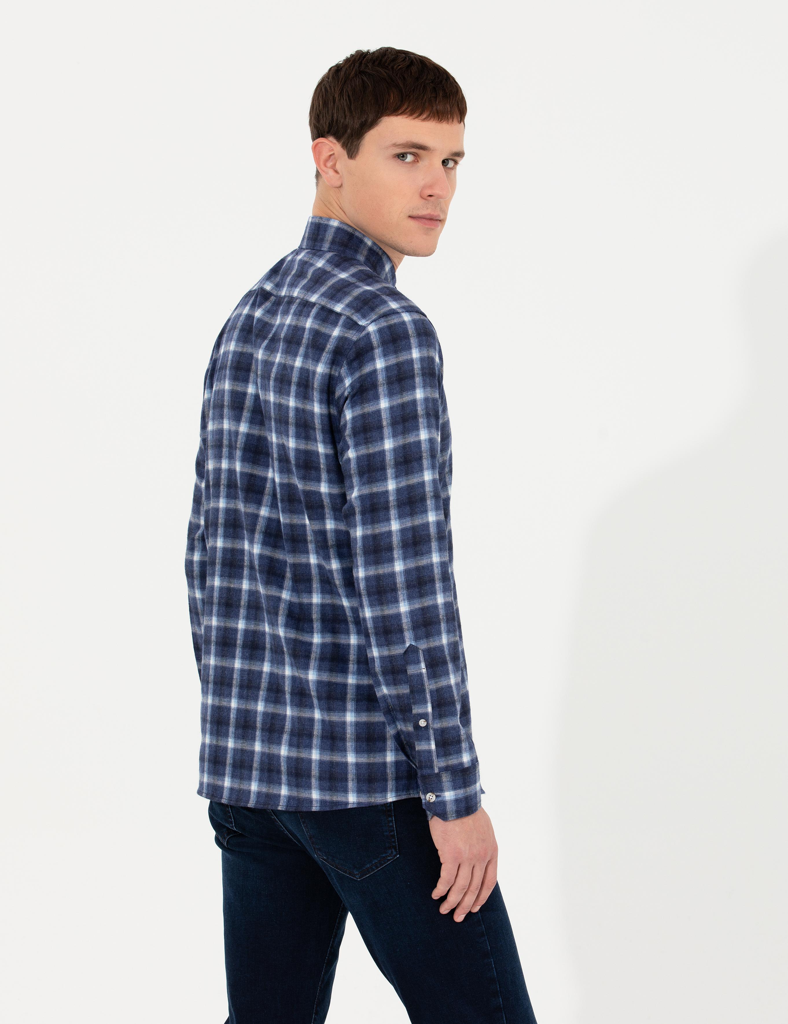 Lacivert Slim Fit Uzun Kollu Gömlek