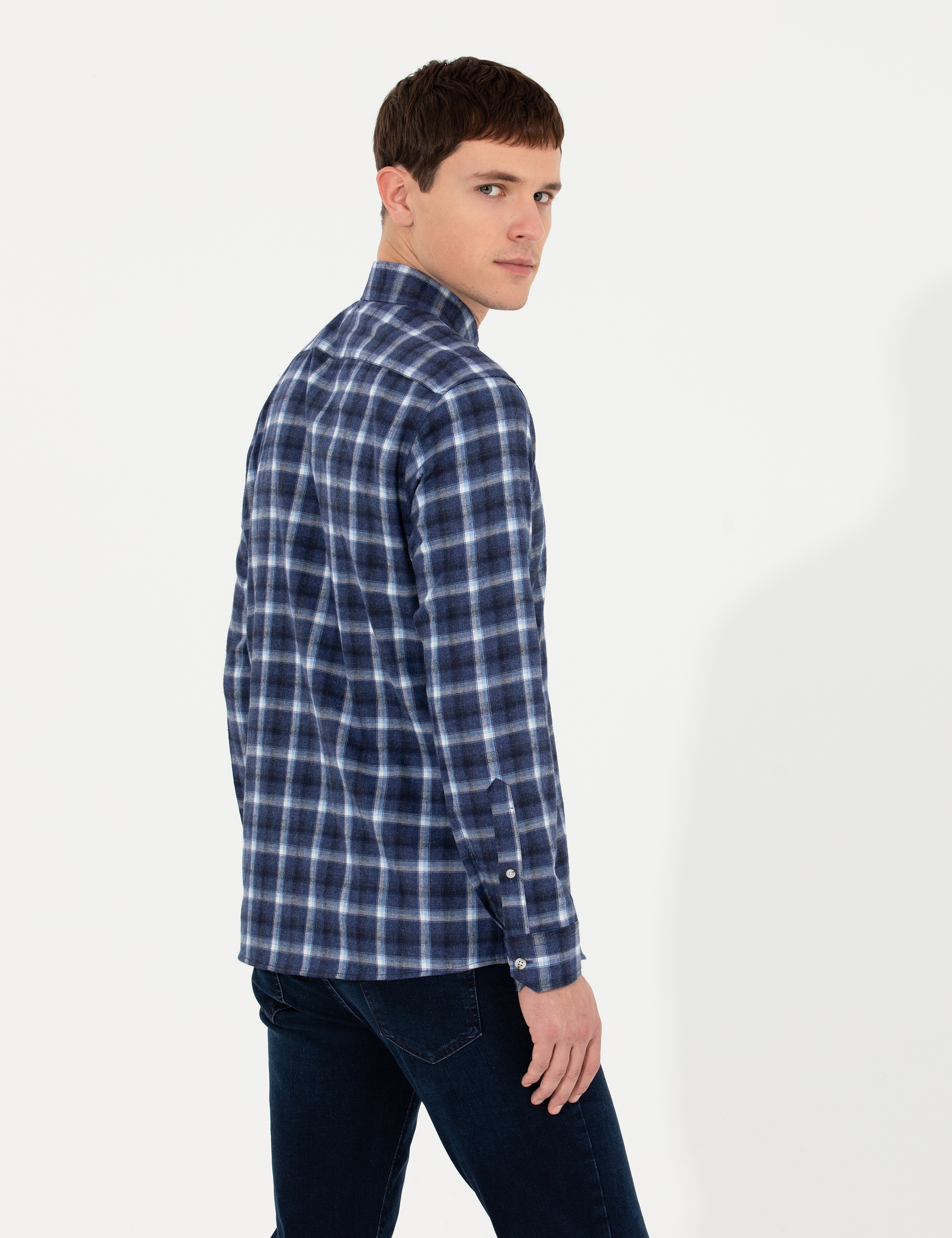 Lacivert Slim Fit Uzun Kollu Gömlek - Image 5